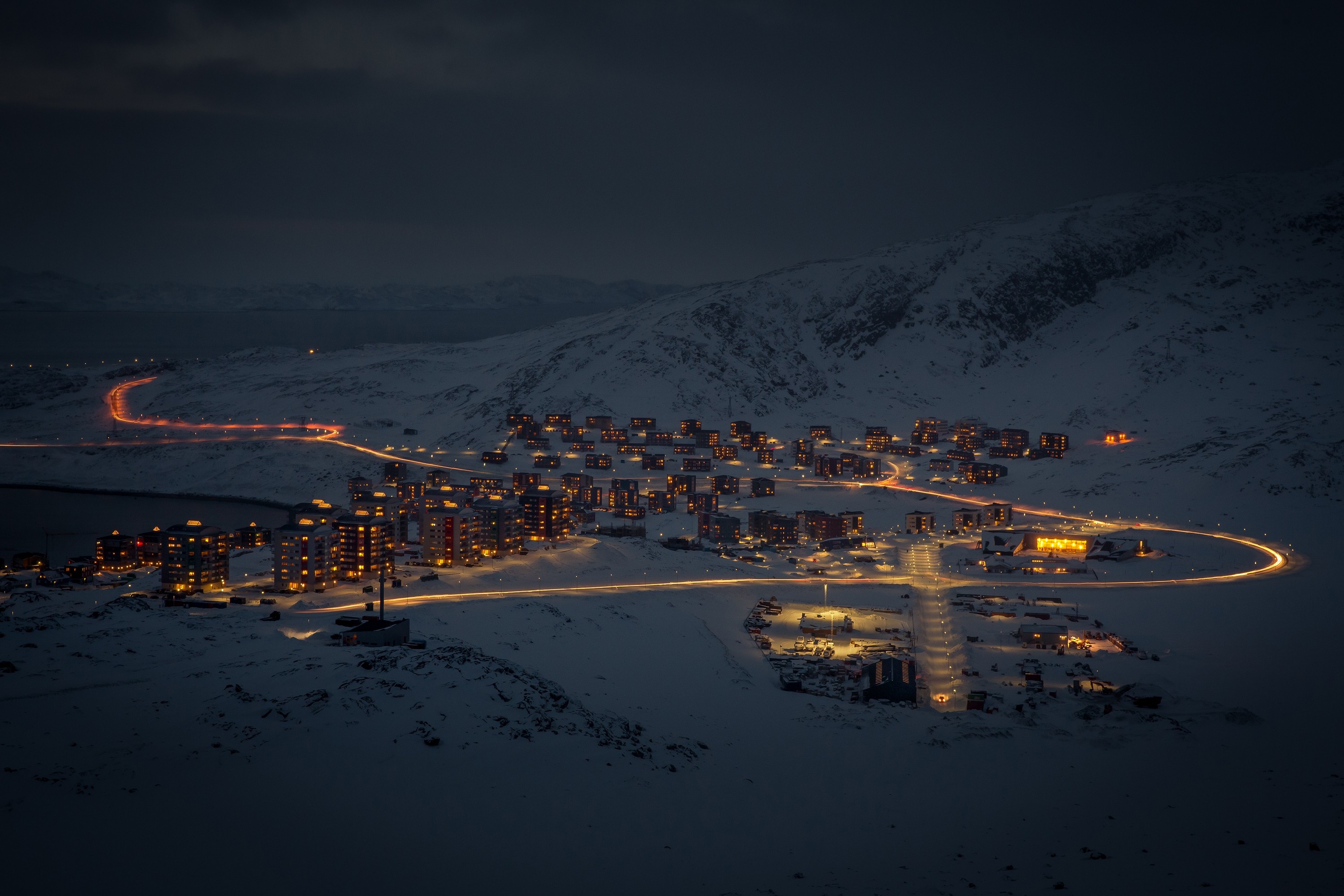 Nuuk Greenland travels, Night winter city, Long exposure, Cold weather, 3000x2000 HD Desktop