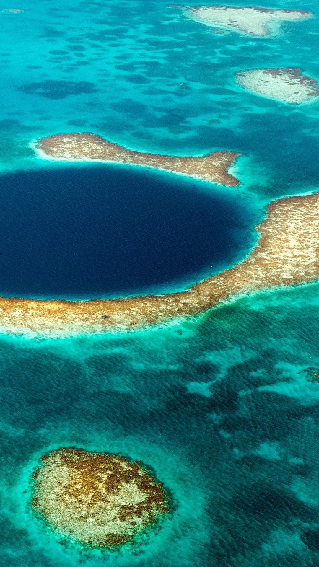 Aerial view of Blue Hole, Belize barrier reef, Natural wonder, Window's spotlight, 1080x1920 Full HD Handy