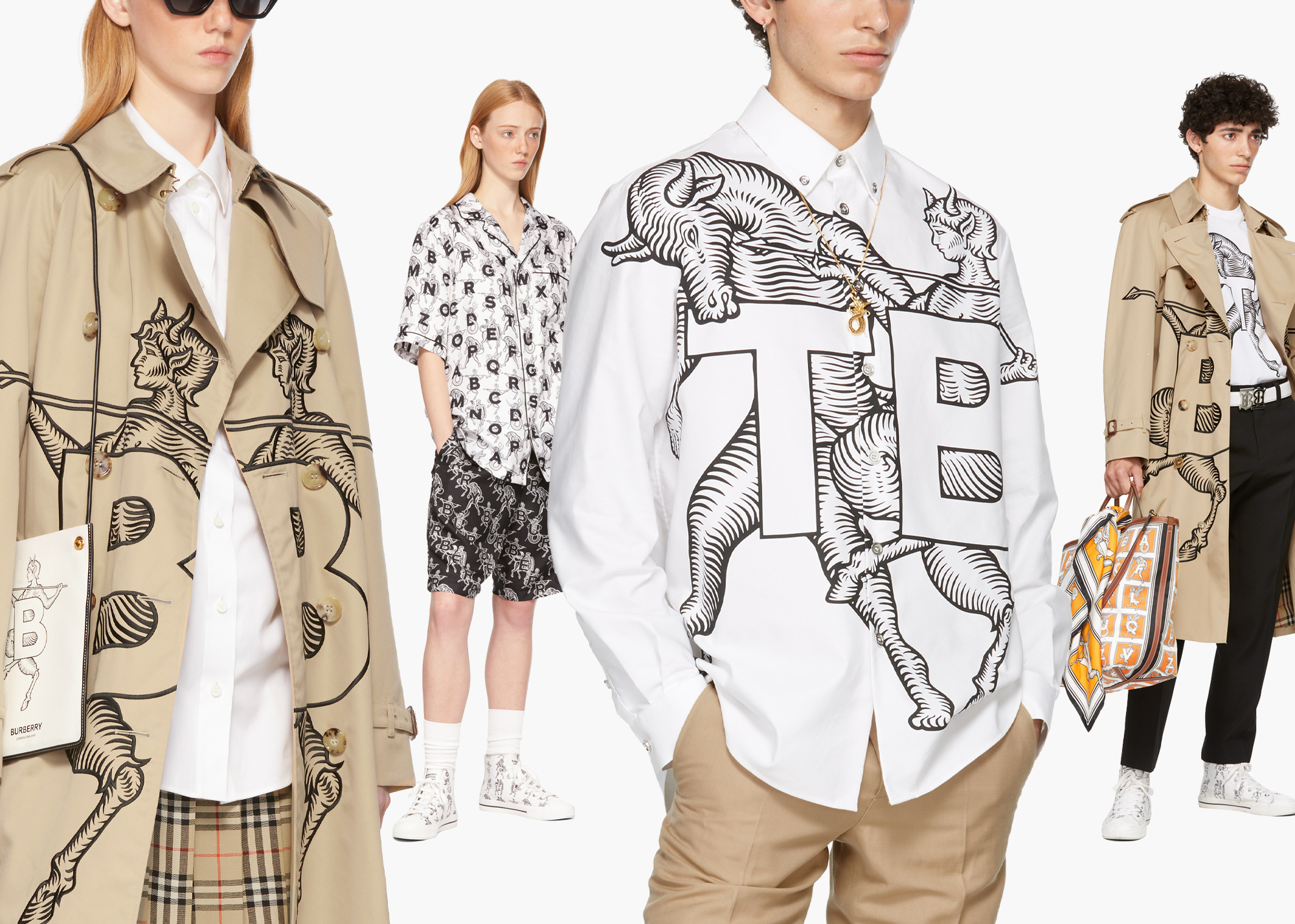Burberry: White Mythical Alphabet Exploded 'tb' Motif, Capsule created by designer Peter Saville. 2000x1430 HD Background.