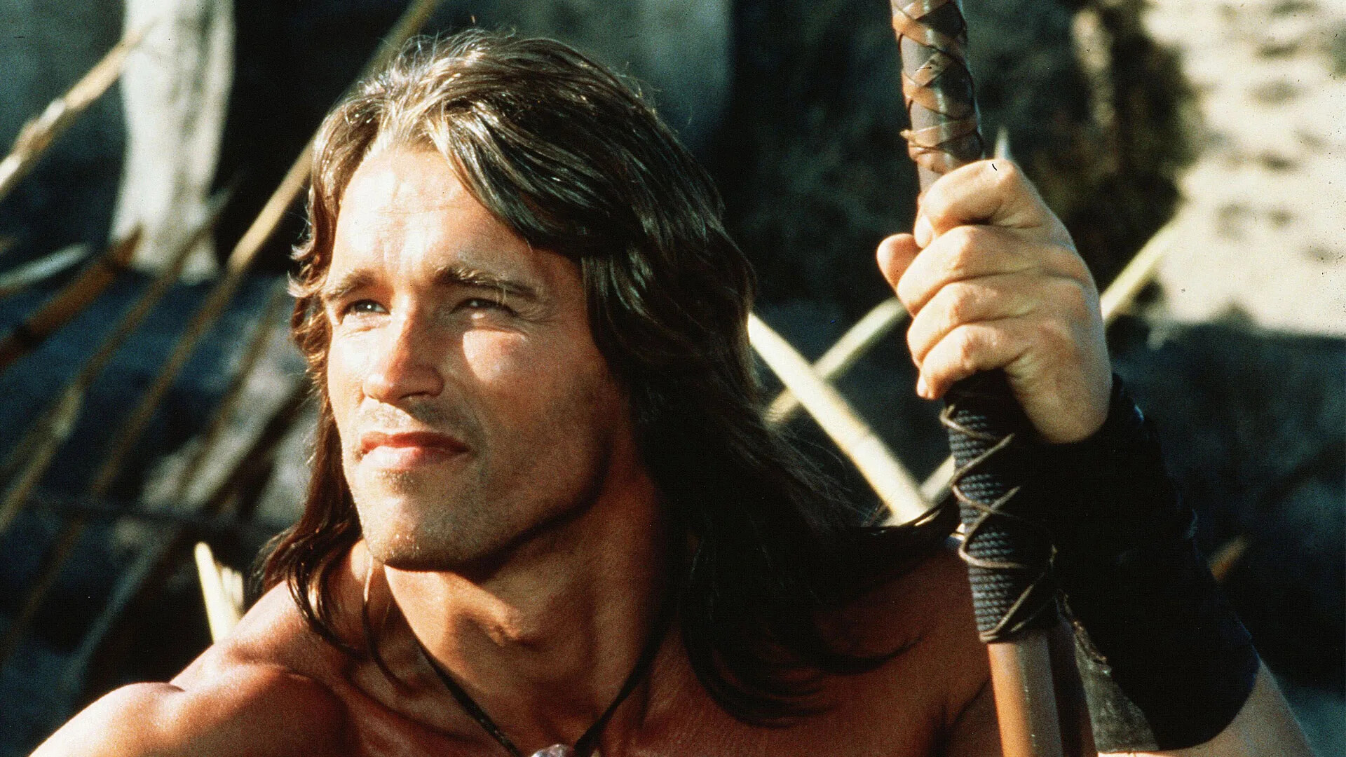 Conan (Arnold Schwarzenegger): A Cimmerian, Enslaved by the Vanir raiders of Thulsa Doom. 1920x1080 Full HD Background.