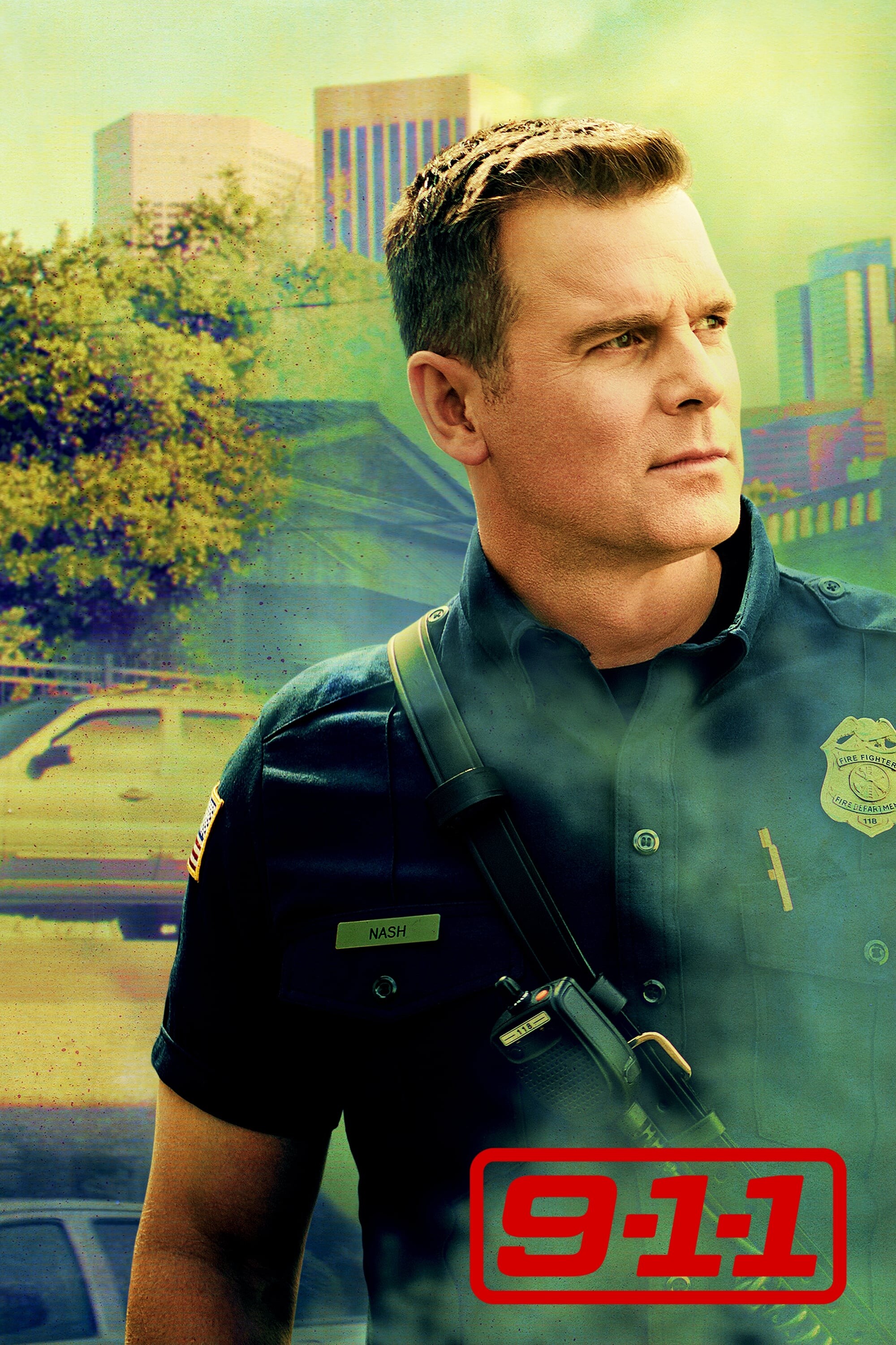 9-1-1 (TV Series): Robert "Bobby" Nash, LAFD Station 118 Captain, Peter Krause, Firefighters' Team. 2000x3000 HD Background.