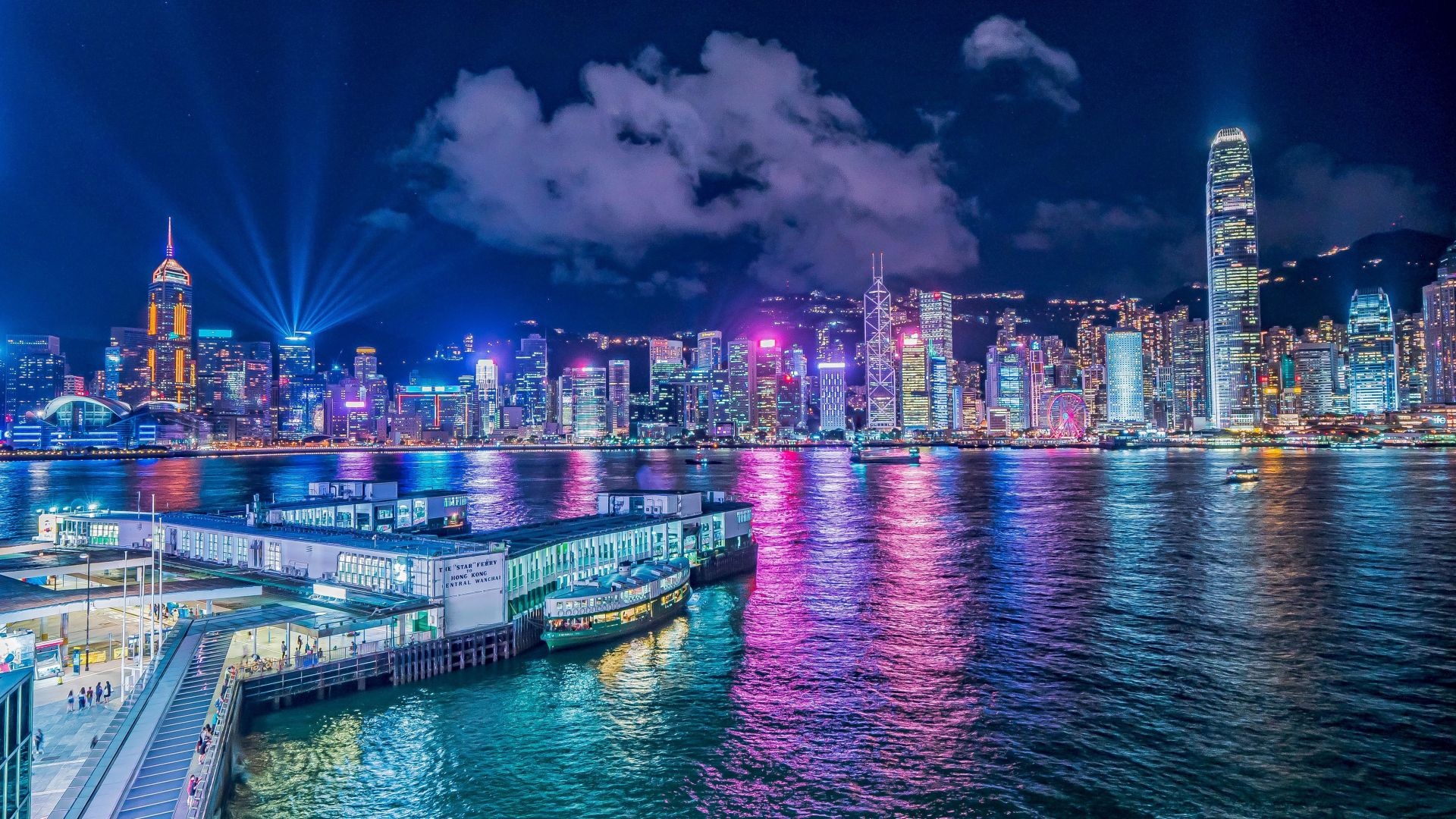 Hong Kong Skyline, Night city wallpapers, Urban beauty, Captivating lights, 1920x1080 Full HD Desktop