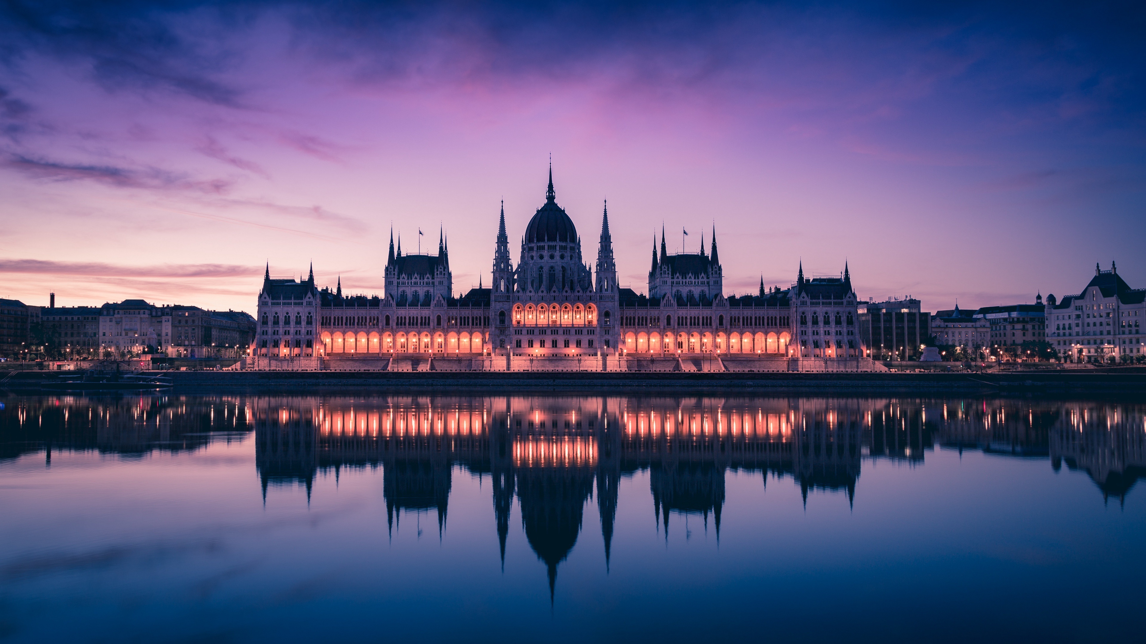 Budapest: Hungarian Parliament Building, Situated on Kossuth Square in the Pest side of the city. 3840x2160 4K Wallpaper.