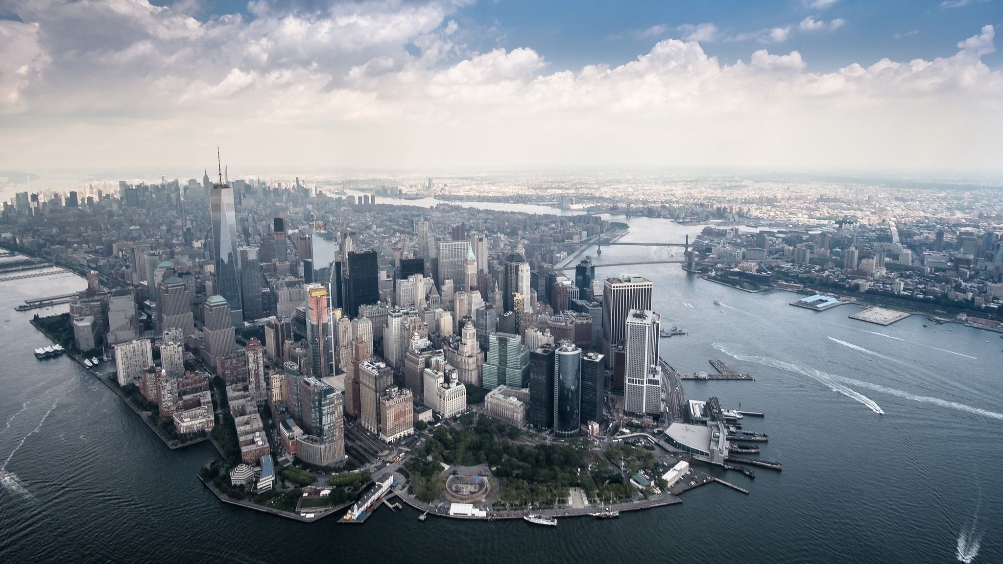 Manhattan (Travels), Aerial view, Lower Manhattan, Urban cities, 2050x1160 HD Desktop
