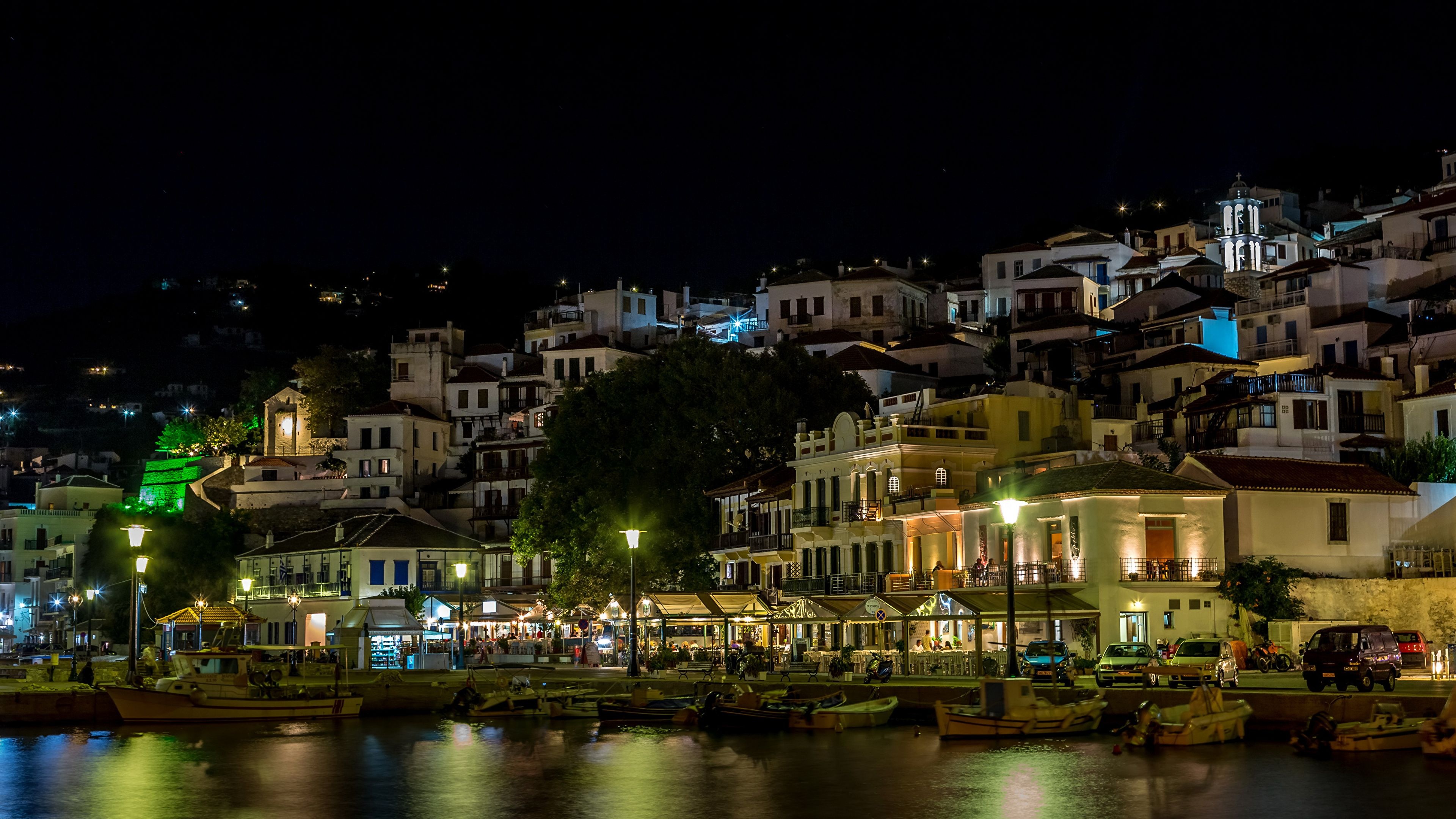 Greece at night wallpapers, Majestic landscapes, Nighttime allure, Illuminated beauty, 3840x2160 4K Desktop