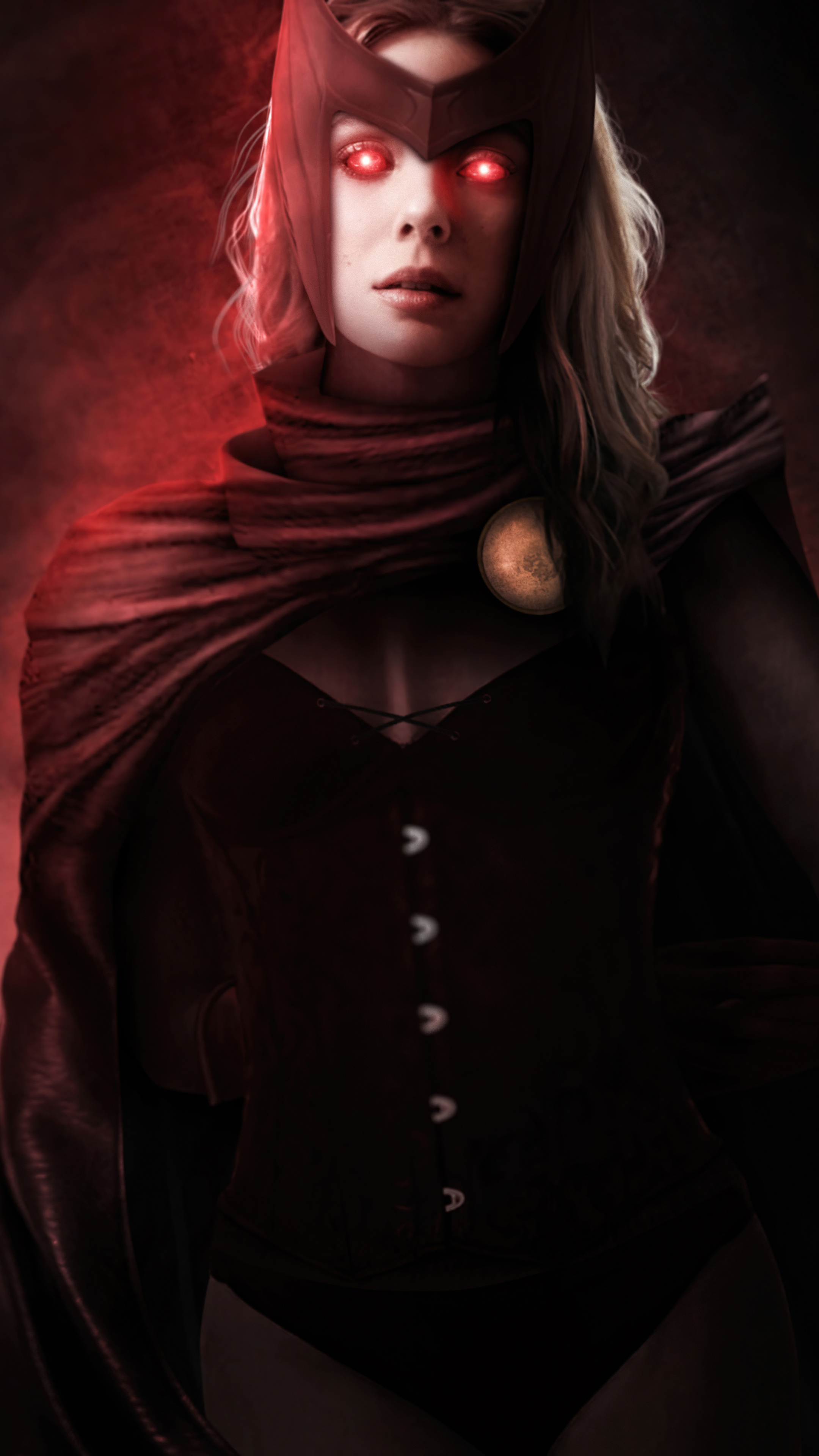 Scarlet Witch, Glowing red eyes, Sony Xperia, 4K wallpapers, 2160x3840 4K Handy