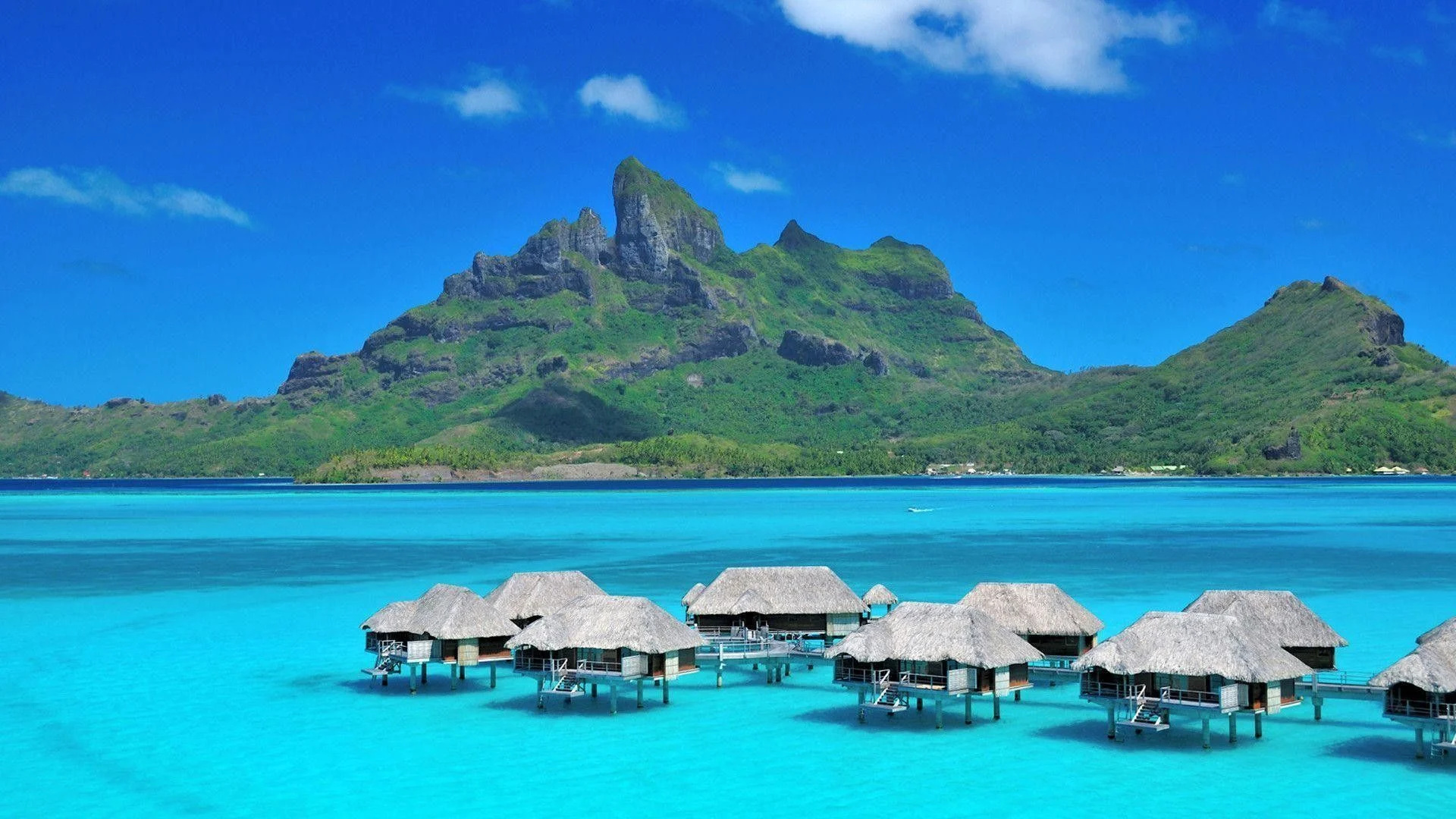 Bora Bora: Tropical island paradise, Breathtaking landscapes, Postcard coastline. 1920x1080 Full HD Background.
