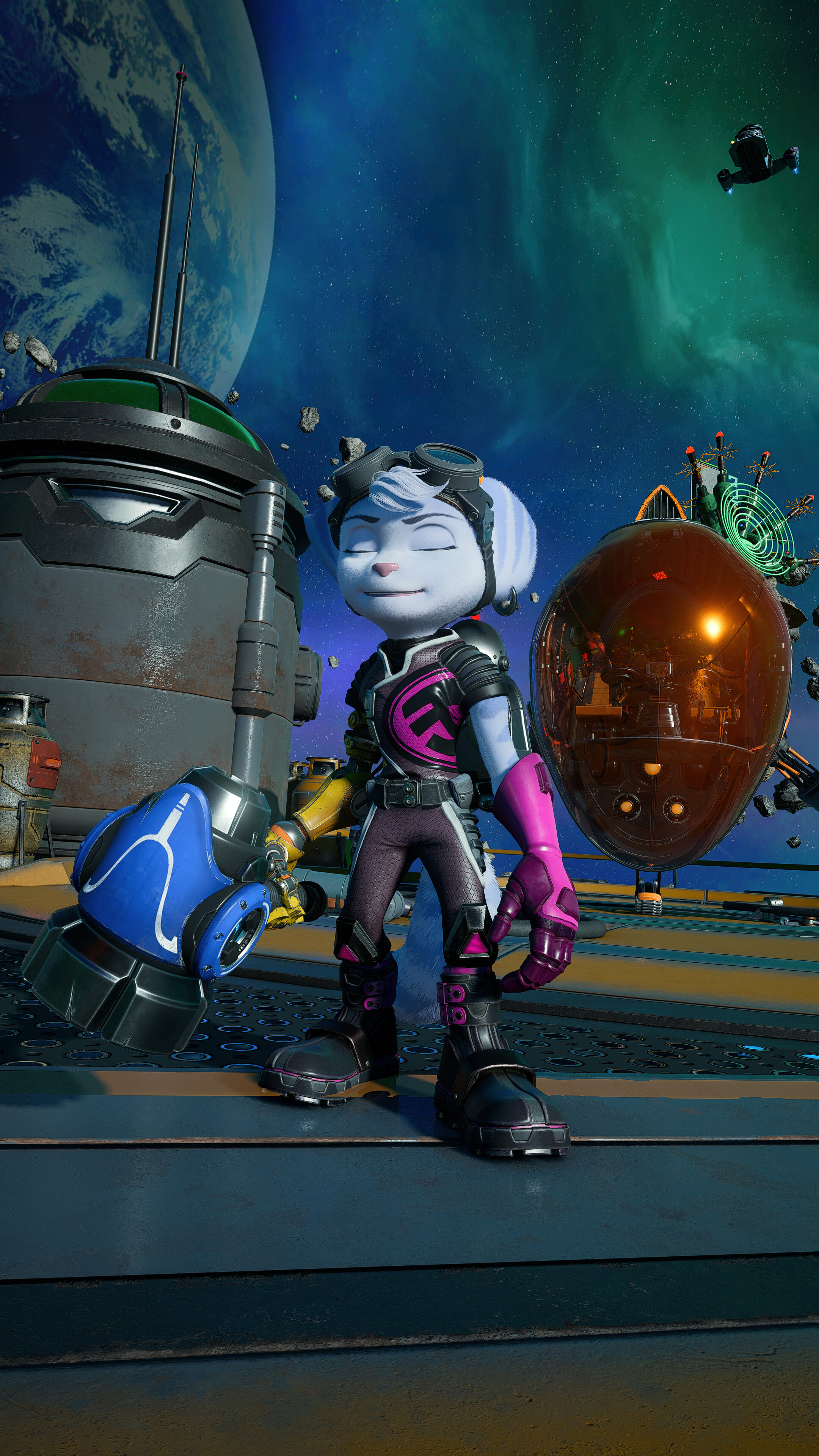 Ratchet and Clank: Rift Apart: A playable female Lombax named Rivet, A 2021 platform game. 2160x3840 4K Background.