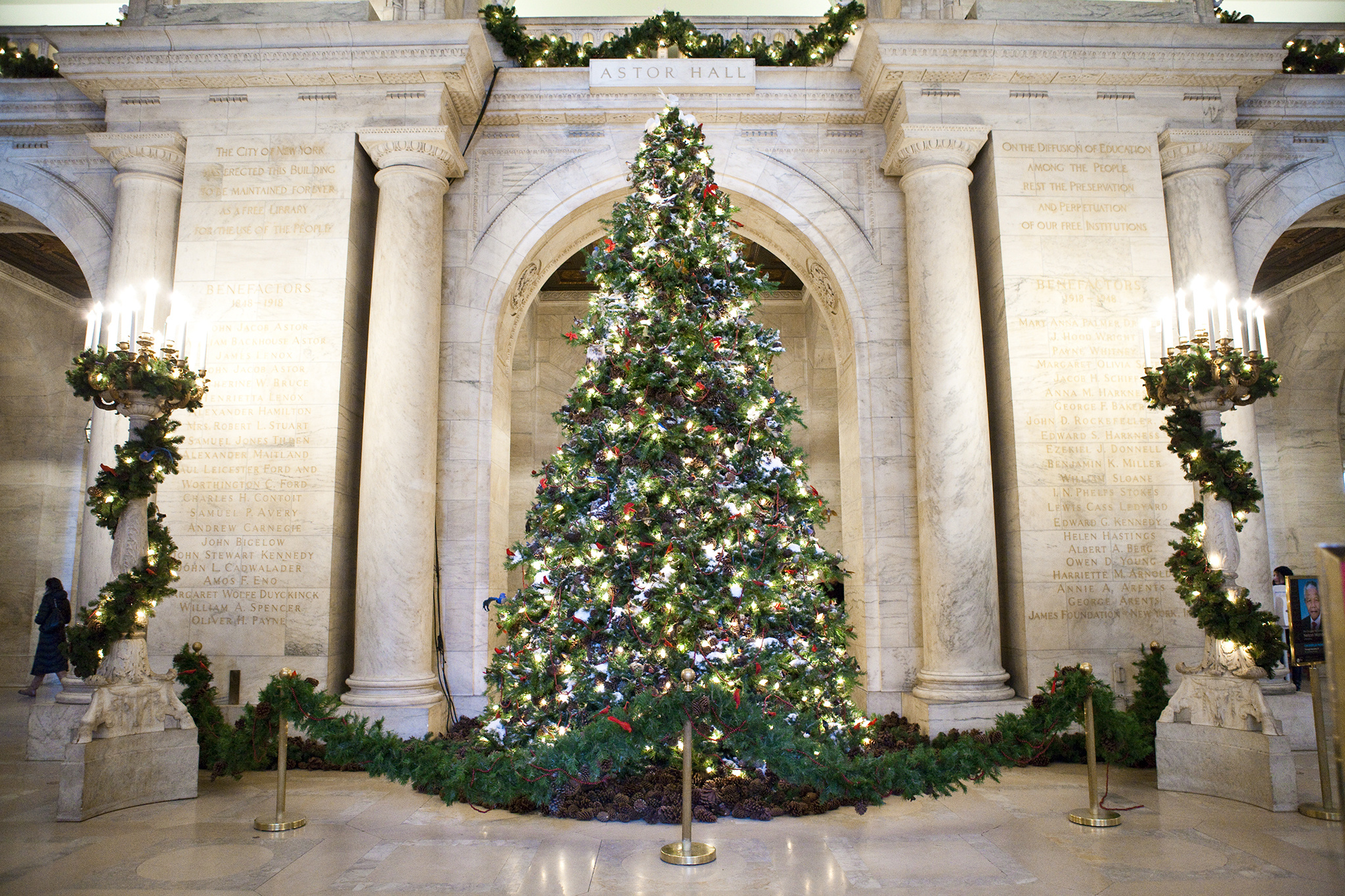 New York Christmas: Bryant Park, NYC borough of Manhattan, Holiday decorations. 2050x1370 HD Background.