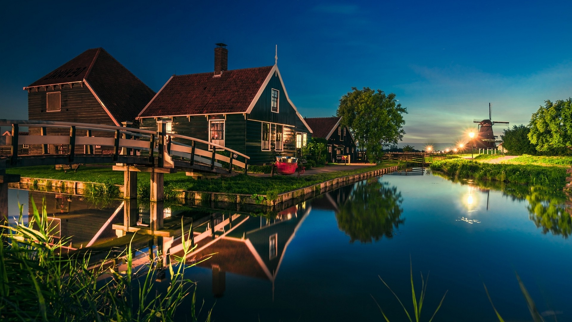 Canal house, Water lantern, Serene landscape, Holland nature, 1920x1080 Full HD Desktop