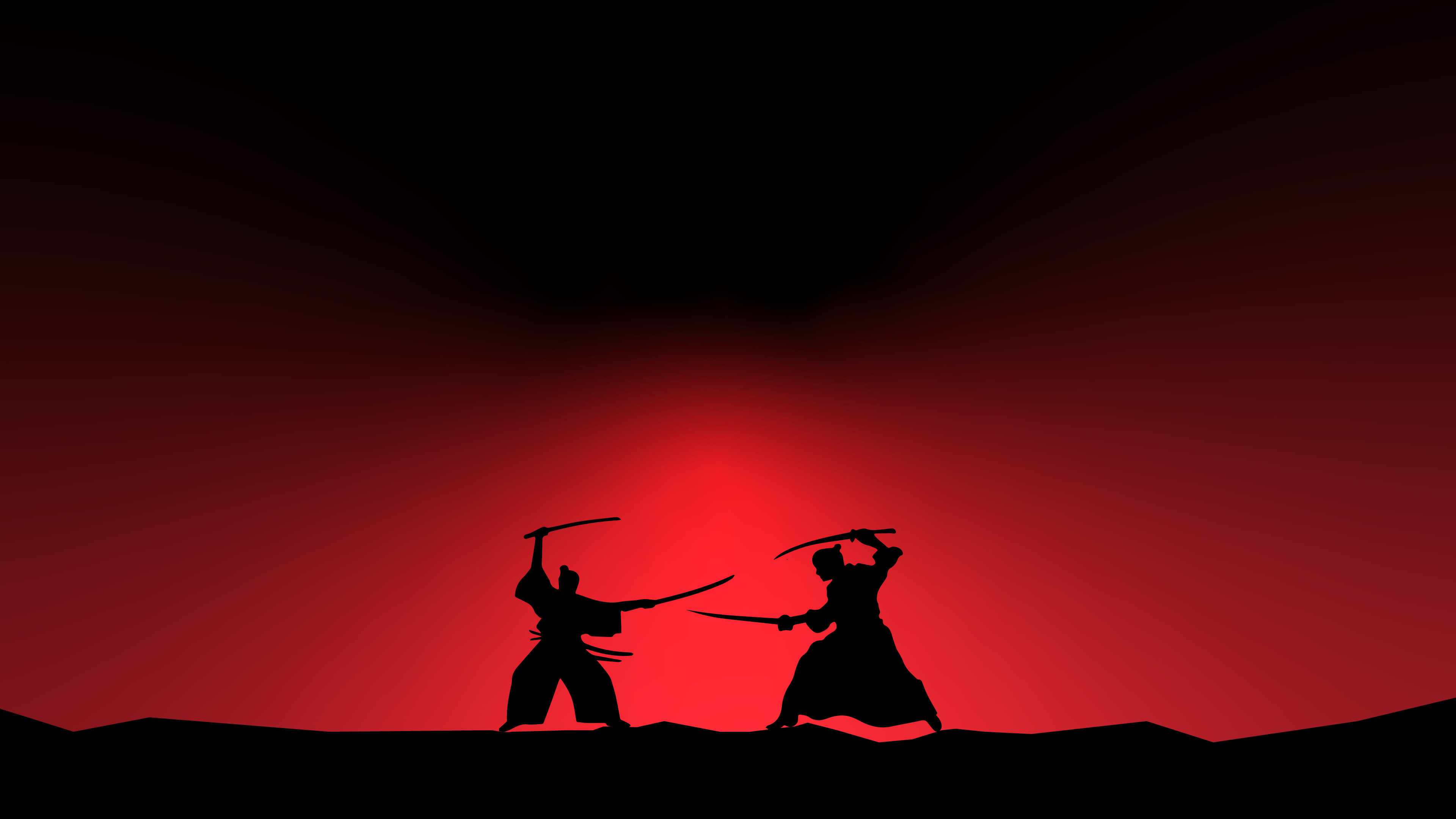 Sword Fighting: Japanese samurai fan art, Swordsmen with katana and tanto, Sword dueling. 3840x2160 4K Wallpaper.