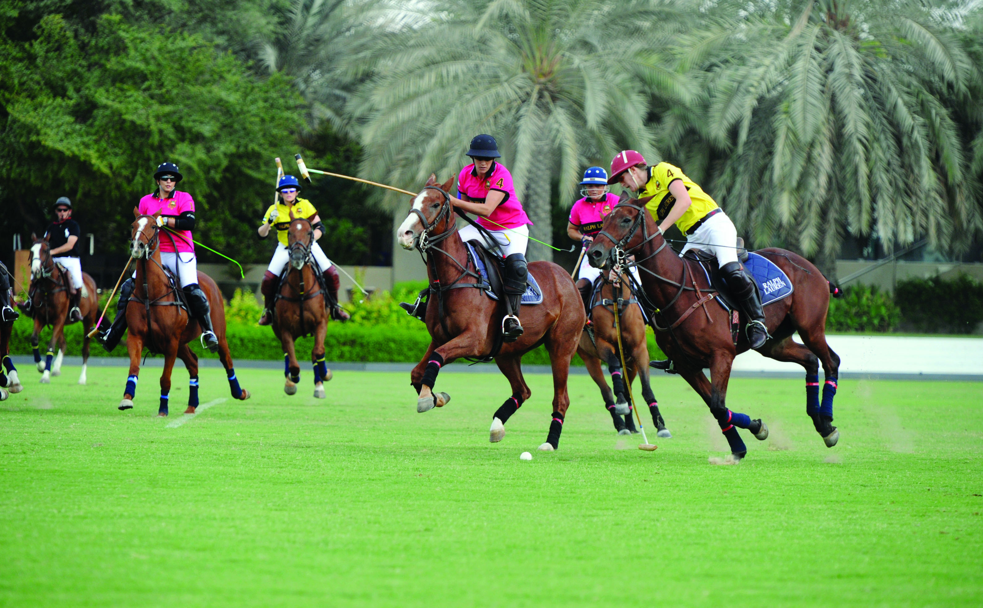 Horse Polo: Ralph Lauren International Ladies Polo Tournament in Dubai, Competitive equestrian sport. 3190x1970 HD Wallpaper.