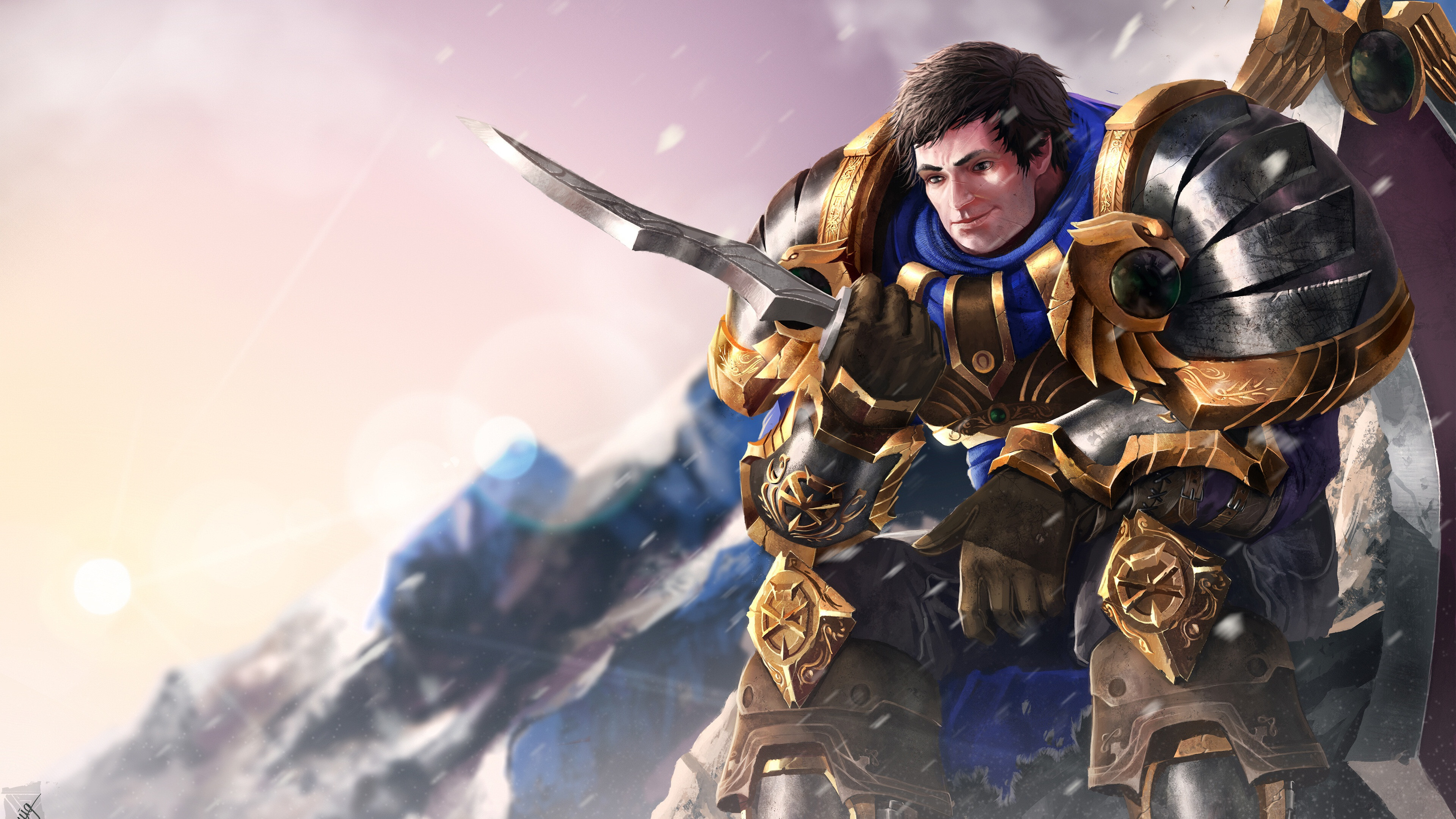 Garen: The player-controlled character in League of Legends, A scion of the prestigious Crownguard family. 3840x2160 4K Background.