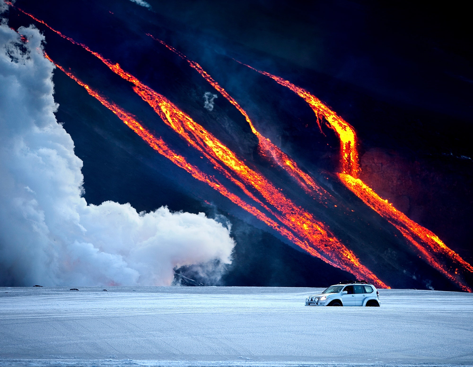 Volcano escape, Thrilling race, Adventurous challenge, Natural disaster, 2000x1560 HD Desktop