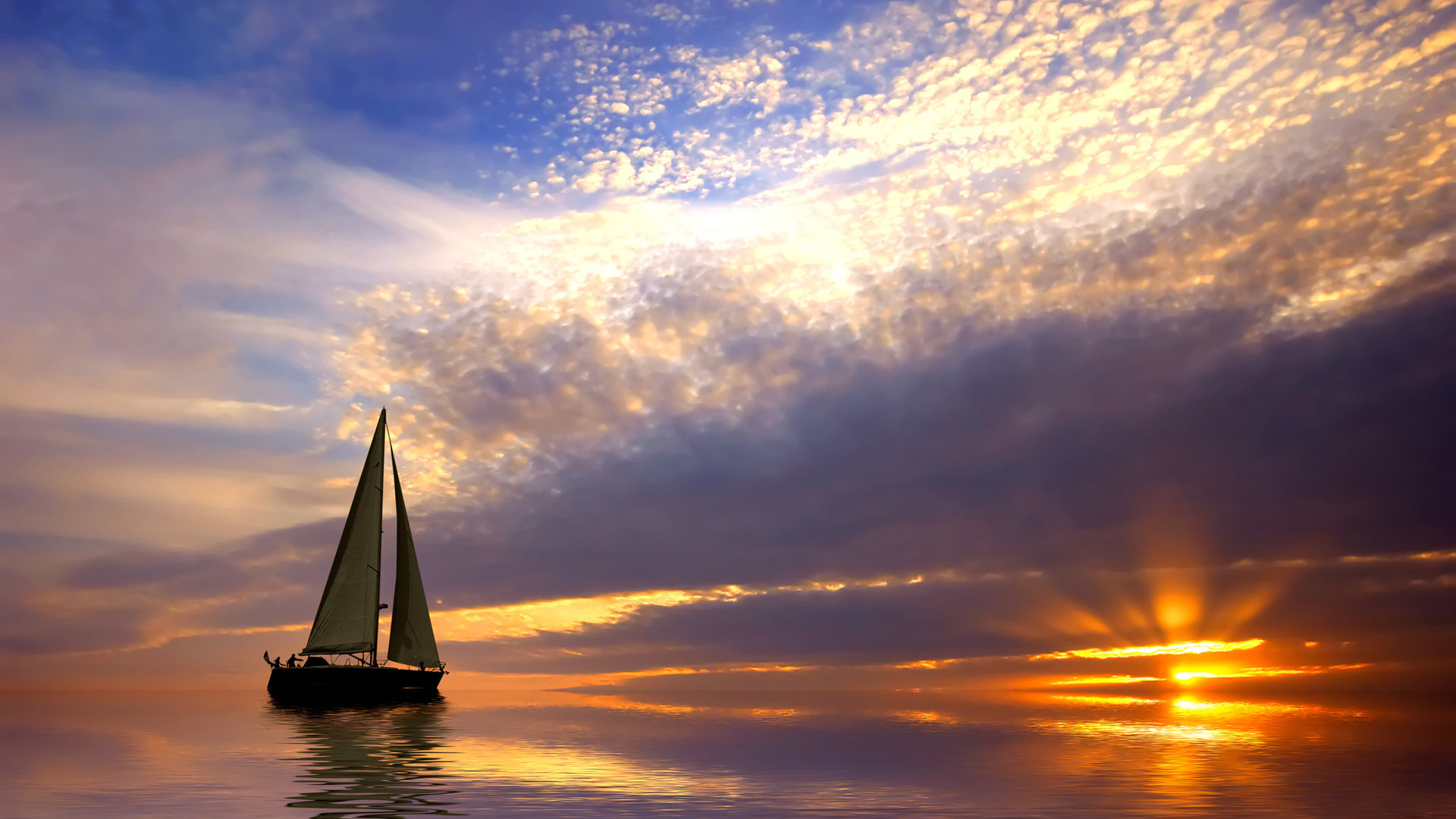 Sailing: A sport in which sports equipment is moved by the force of the wind. 1920x1080 Full HD Background.