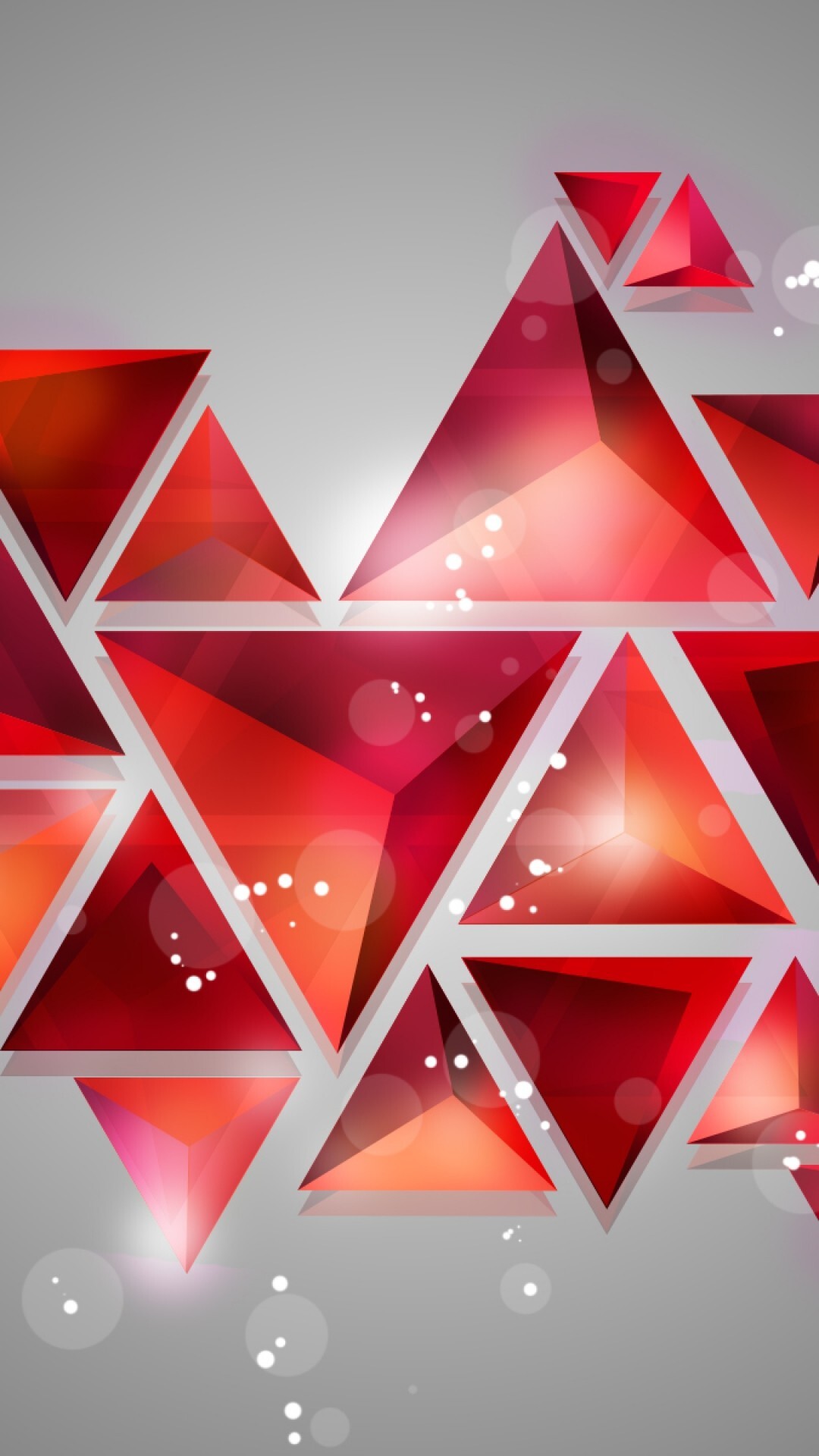 Geometry: Red triangles, Pyramids, Edges, Shining lights. 1080x1920 Full HD Background.