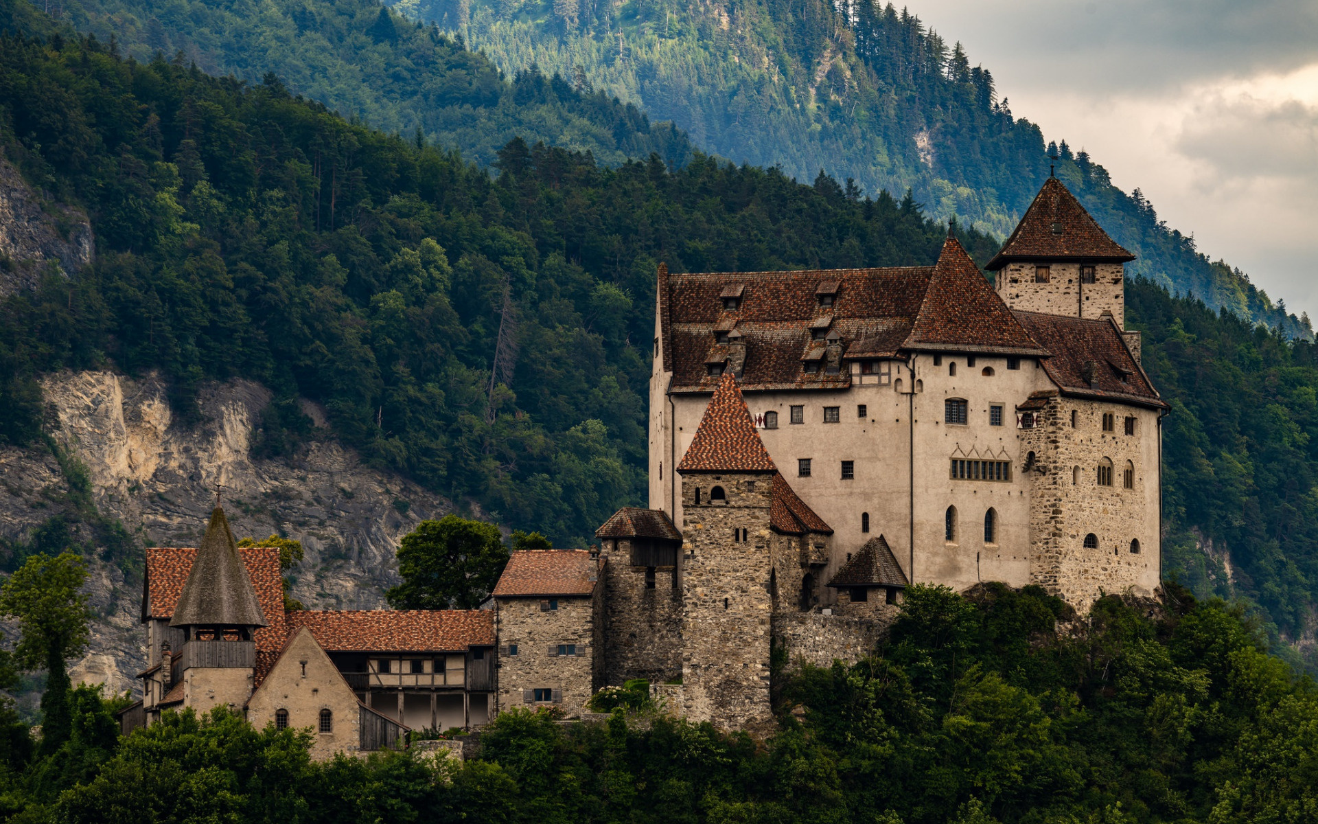 Gutenberg castle, Medieval fortress, Liechtenstein mountain landscape, 1920x1200 HD Desktop