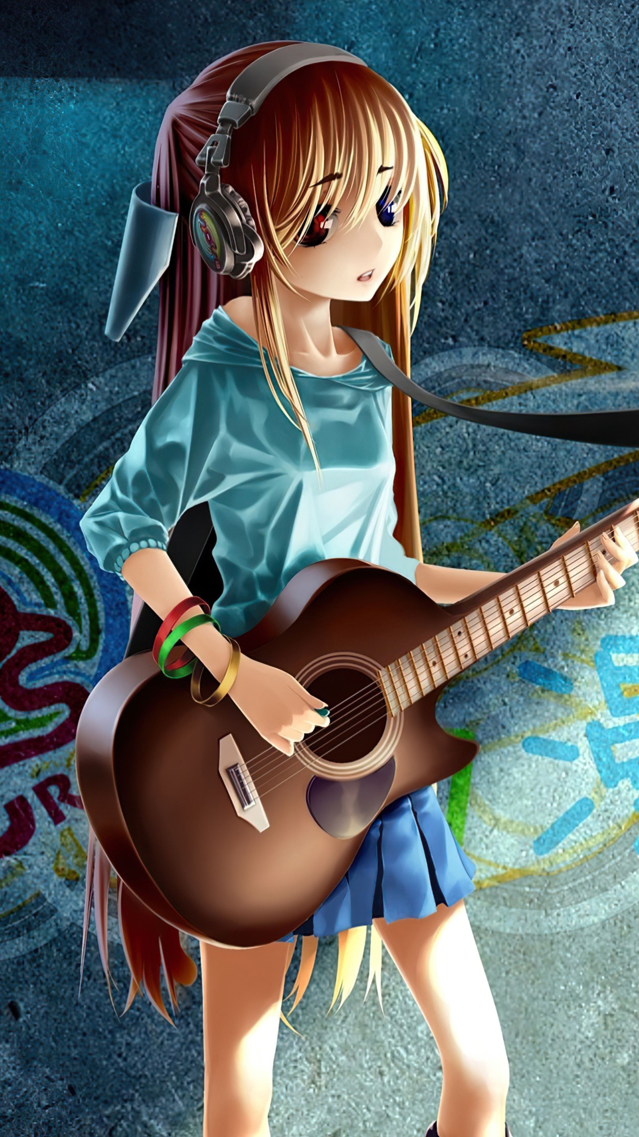 Guitar Player, Anime girl, Musical inspiration, Melodic talent, 2160x3840 4K Phone