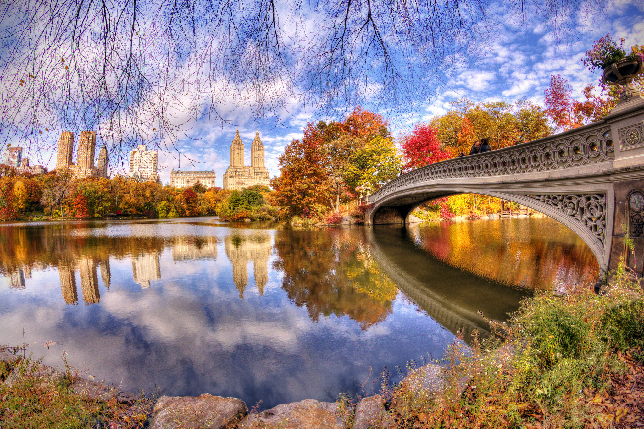 Central Park: New York's landmark, Bow Bridge stretching from Cherry Hill to the Ramble. 2050x1370 HD Background.