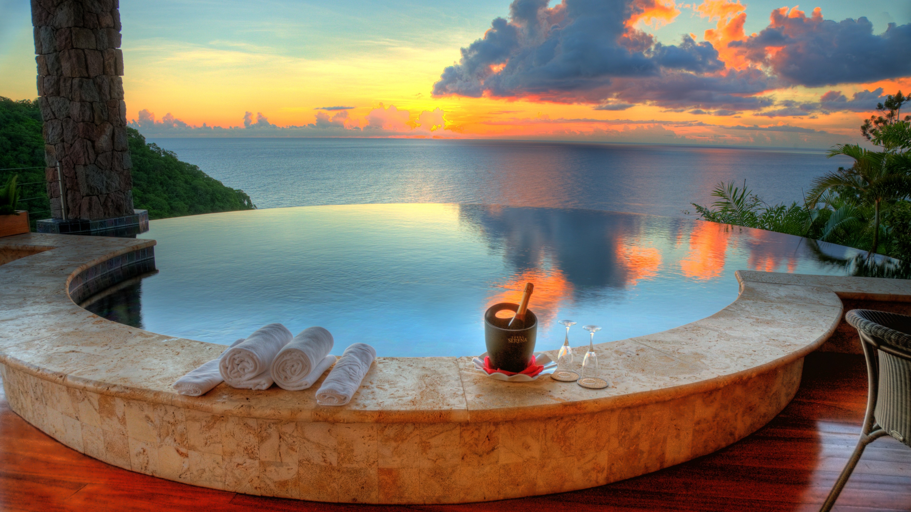 Jade Mountain resort, Saint Lucia, Hotel pools, Sky, 3840x2160 4K Desktop