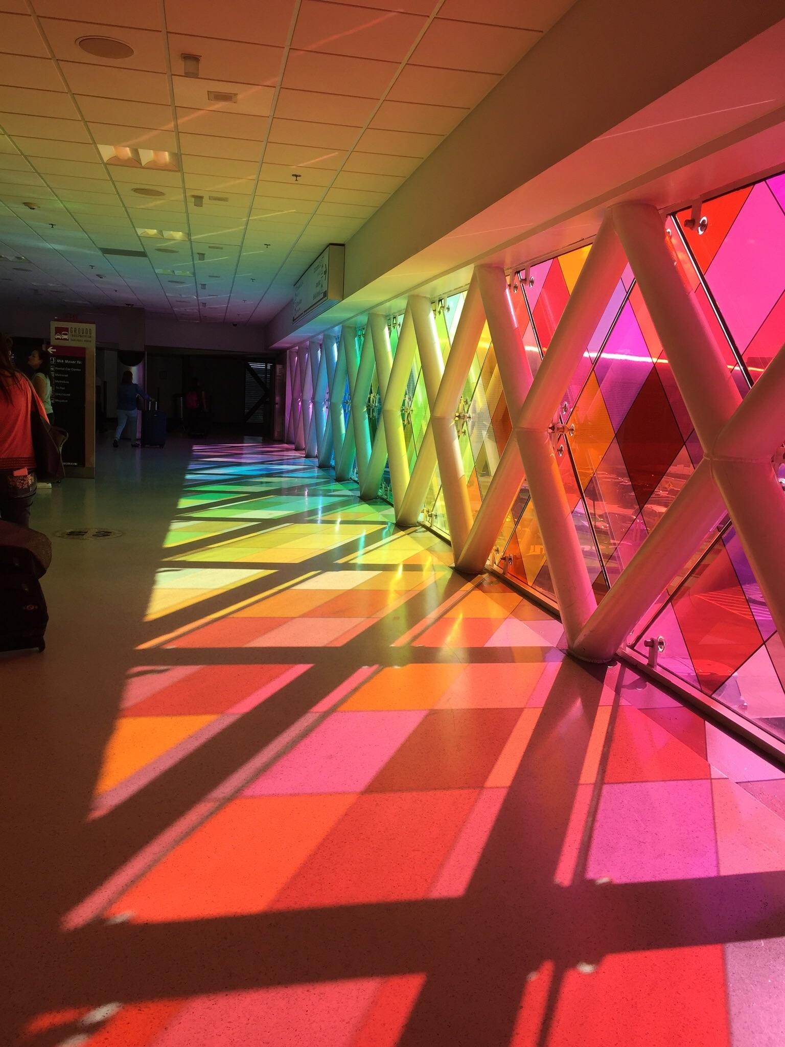 Rainbow walkway, Miami airport, Vaporwave aesthetics, International airport, 1540x2050 HD Handy