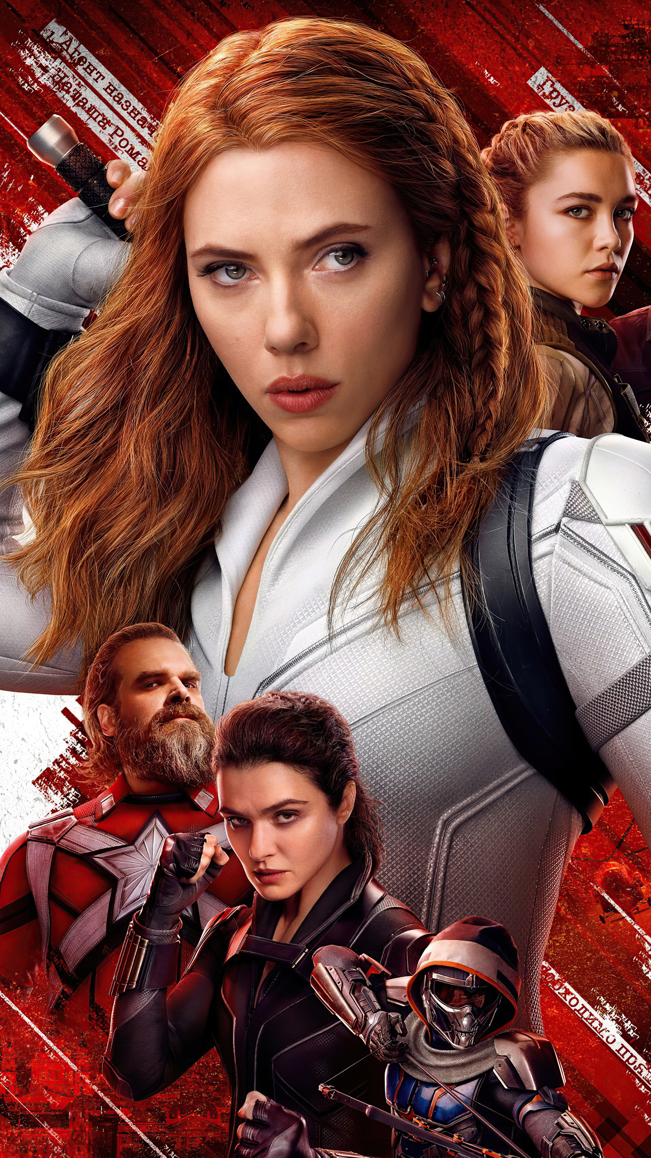 Scarlett Johansson: Starred as Natasha Romanoff in a 2021 superhero film, Black Widow. 2160x3840 4K Background.
