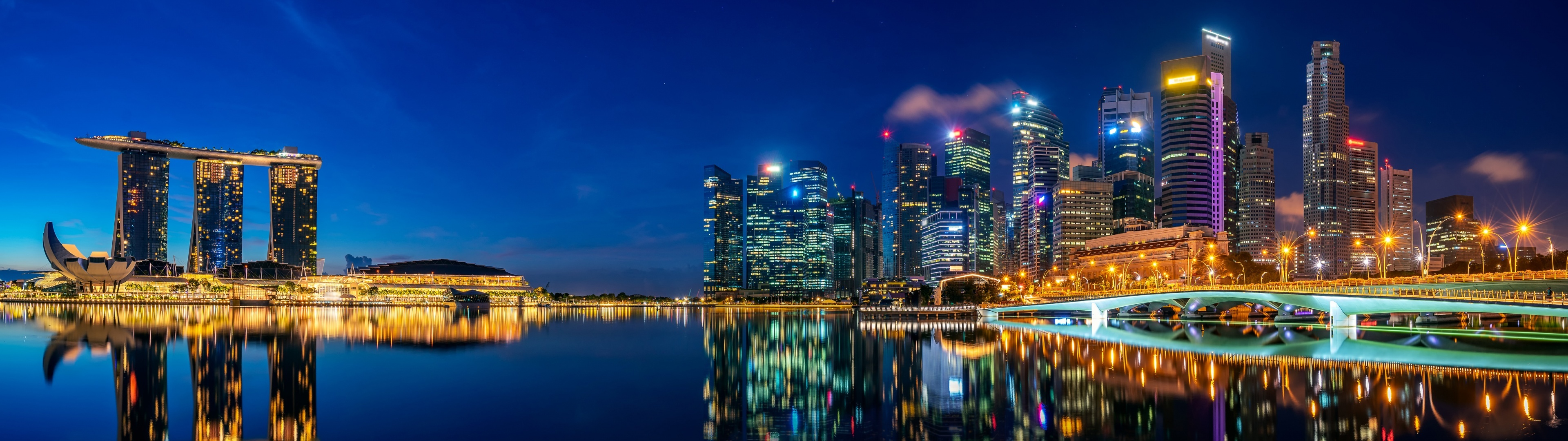 Singapore Skyline, Marina Bay Sands, Downtown cityscape, World view, 3840x1080 Dual Screen Desktop