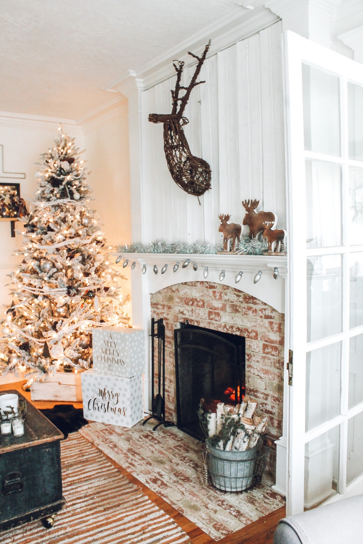 Christmas Fireplace: Tree, Festive season, Blinking lights, Mantelpiece. 1400x2100 HD Wallpaper.