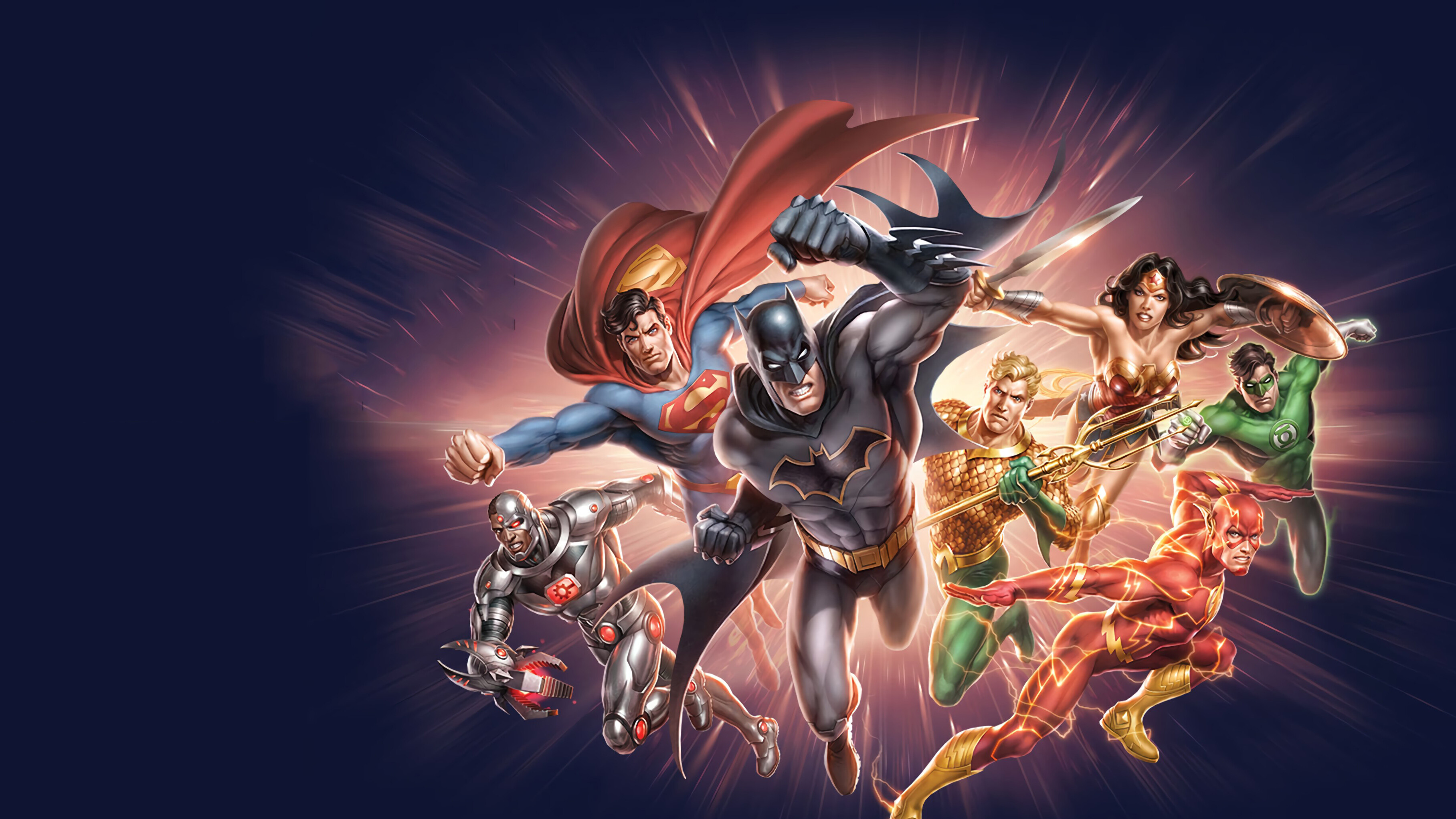 DC: Batman, Superman, Wonder Woman, Green Lantern, Aquaman, Cyborg. 3640x2050 HD Wallpaper.