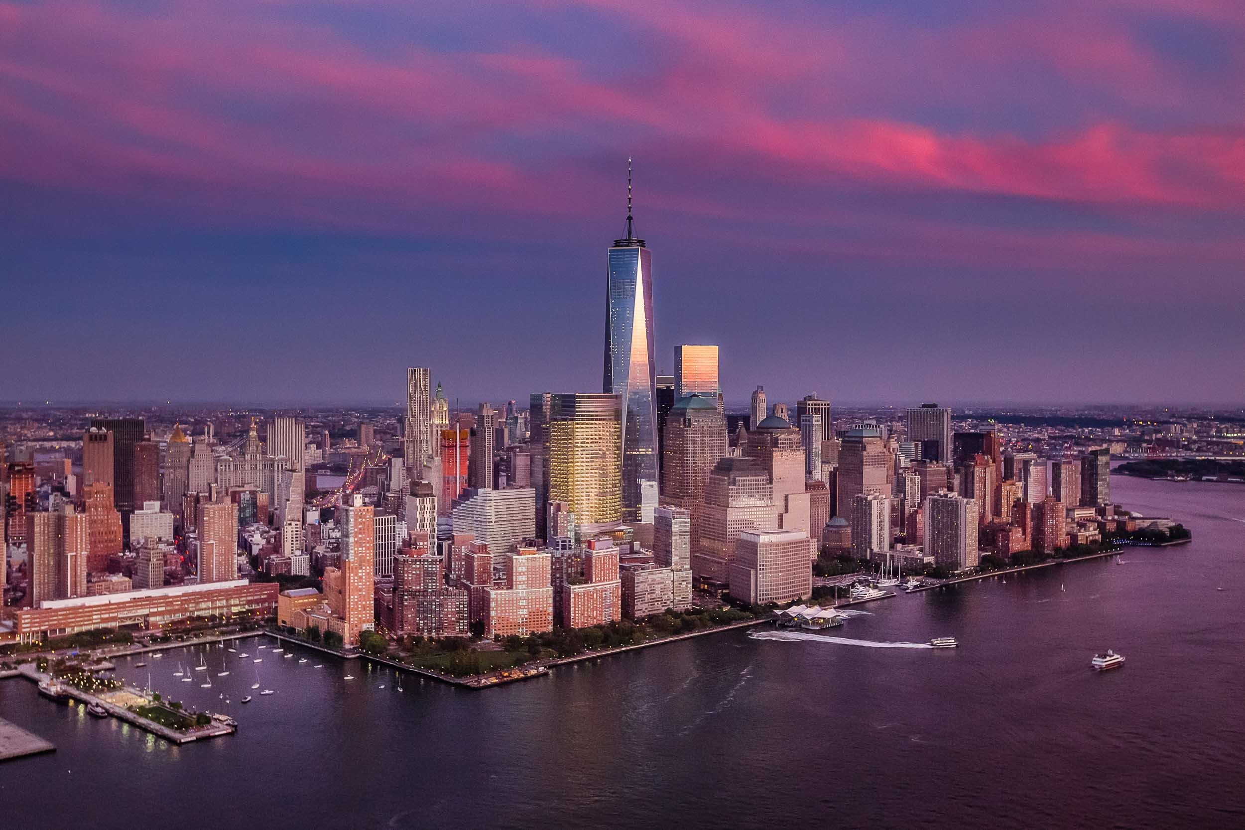 Freedom Tower, NYC sunset aerial, 2500x1670 HD Desktop