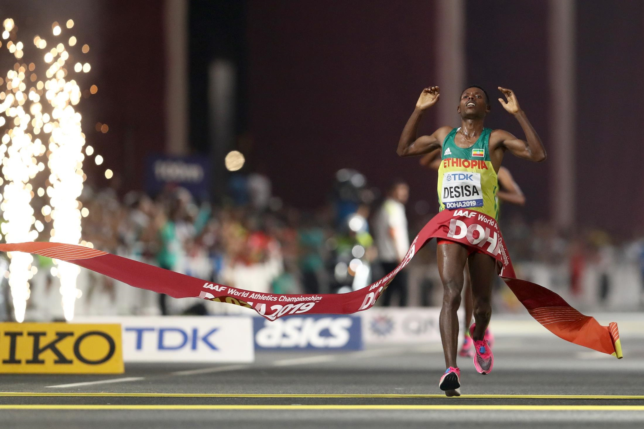 Marathon: 2019 World Athletics Championships, Doha, Qatar, Lelisa Desisa, Ethiopian long-distance runner, Wire. 2200x1470 HD Wallpaper.