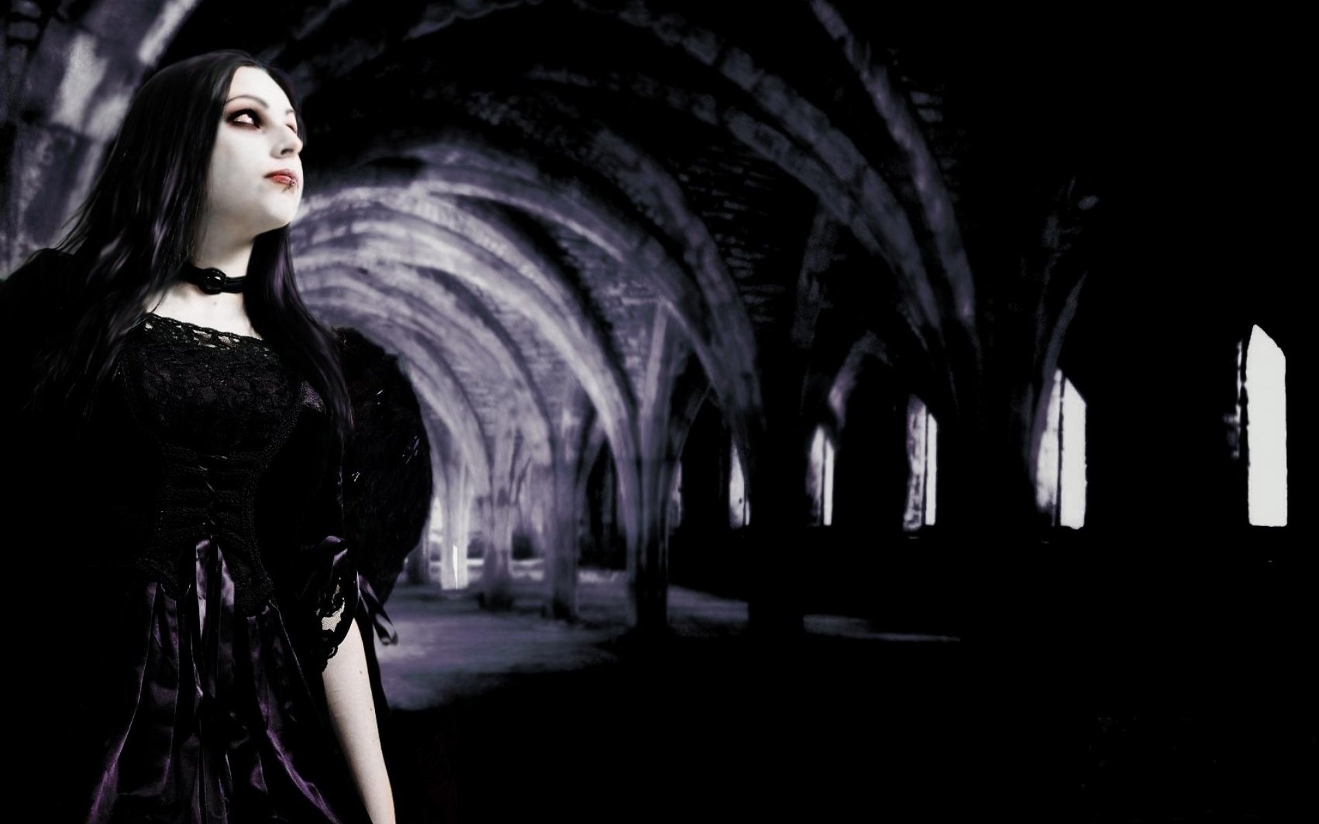 Gothic Art: Dark alley, The rib vault, Gothic makeup, Girl with wings, Old path artwork. 1920x1200 HD Wallpaper.