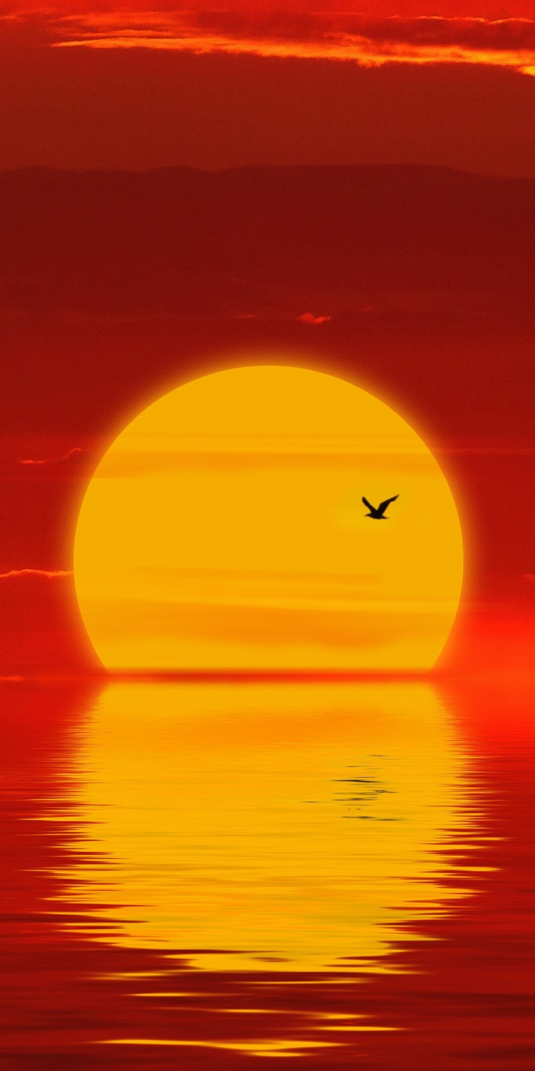 Minimalistischer Sonnenuntergang, Silhouettenschnheit, Beruhigende Farbtne, Ruhevoll Landschaft, 1080x2160 HD Handy