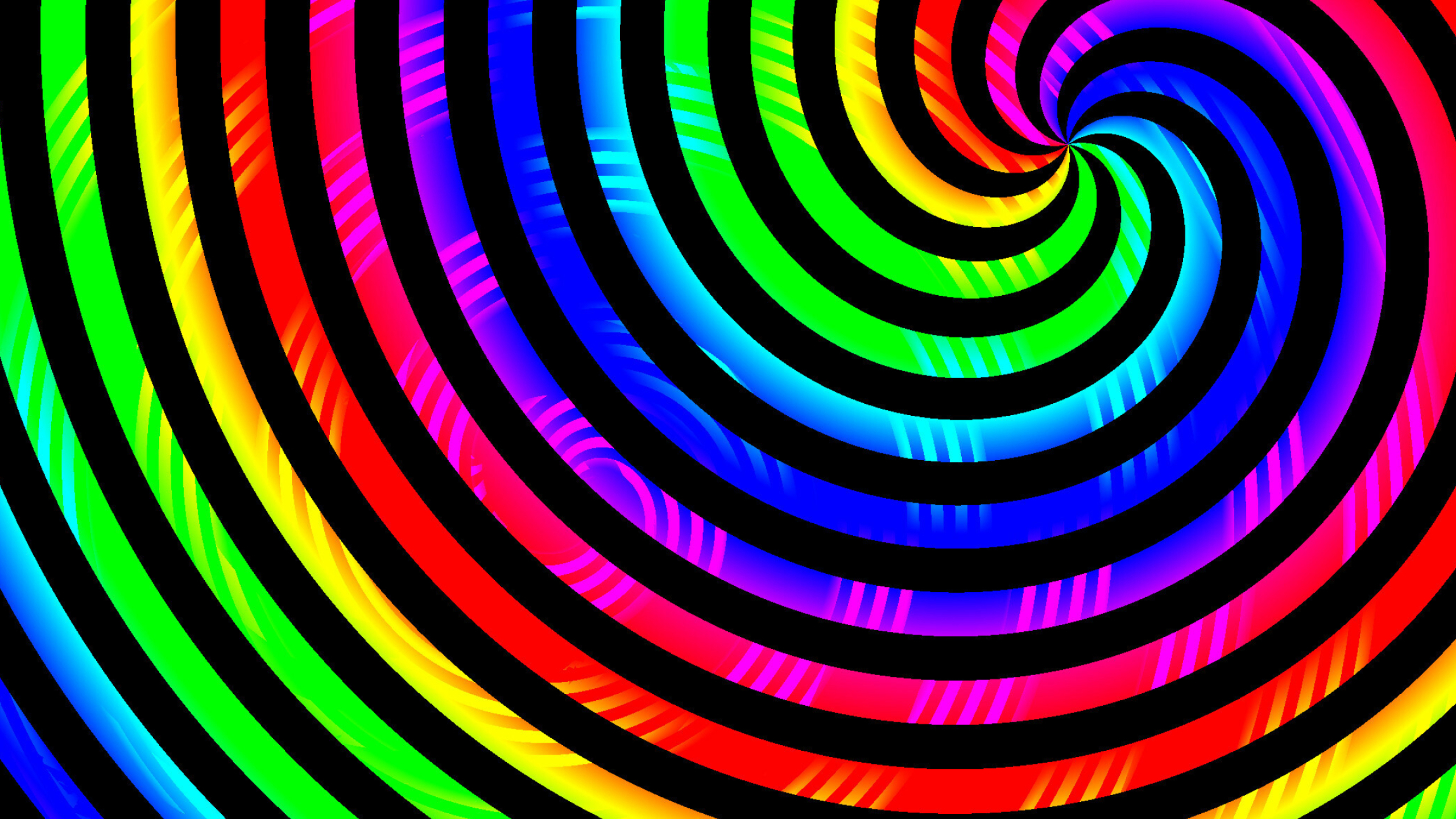 Rainbow Colors: Multitone spiral, Symmetry, Pattern, Visual arts. 2560x1440 HD Wallpaper.