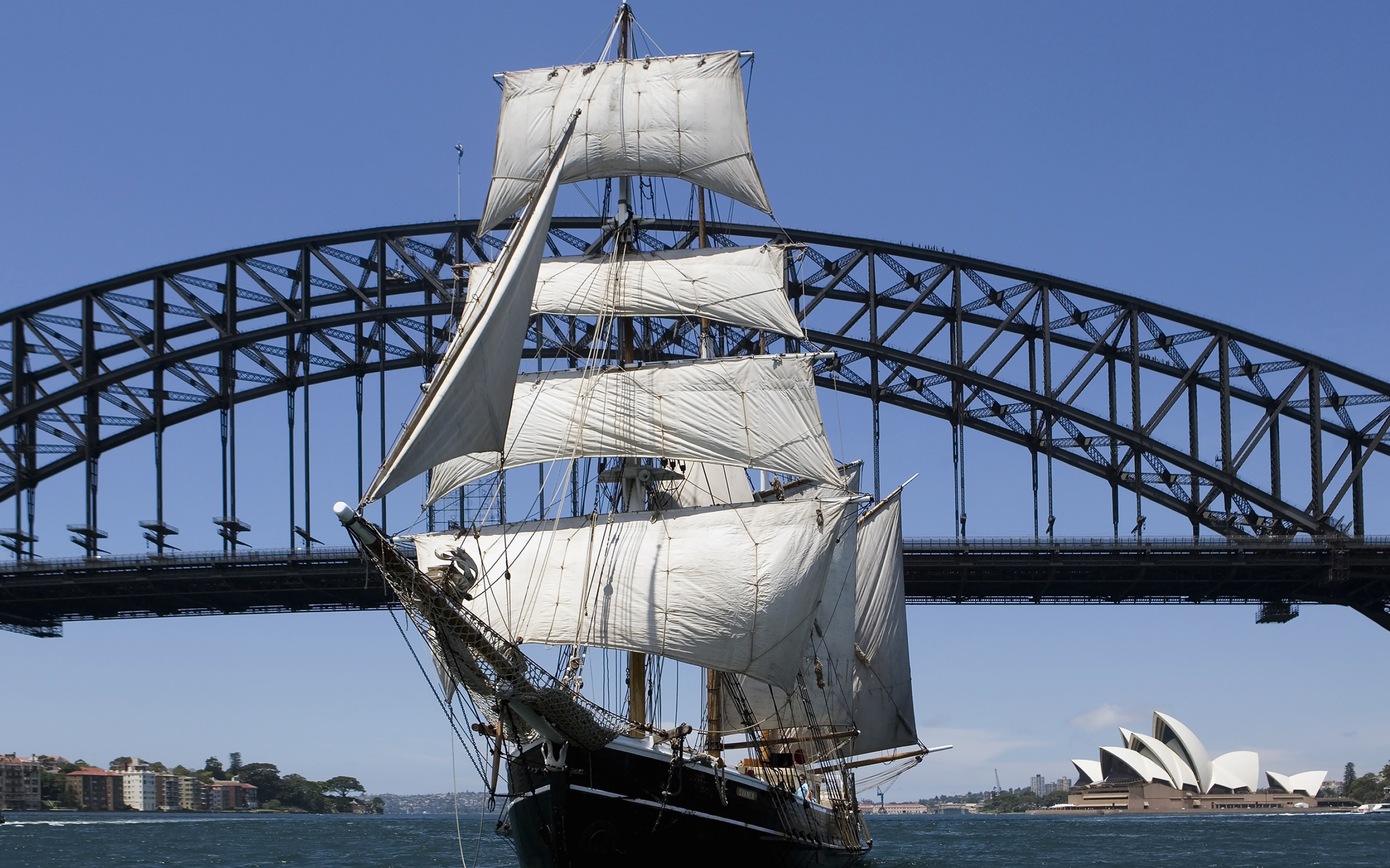 Sydney Harbor Bridge, Sailboat under bridge, 2880x1800 HD Desktop