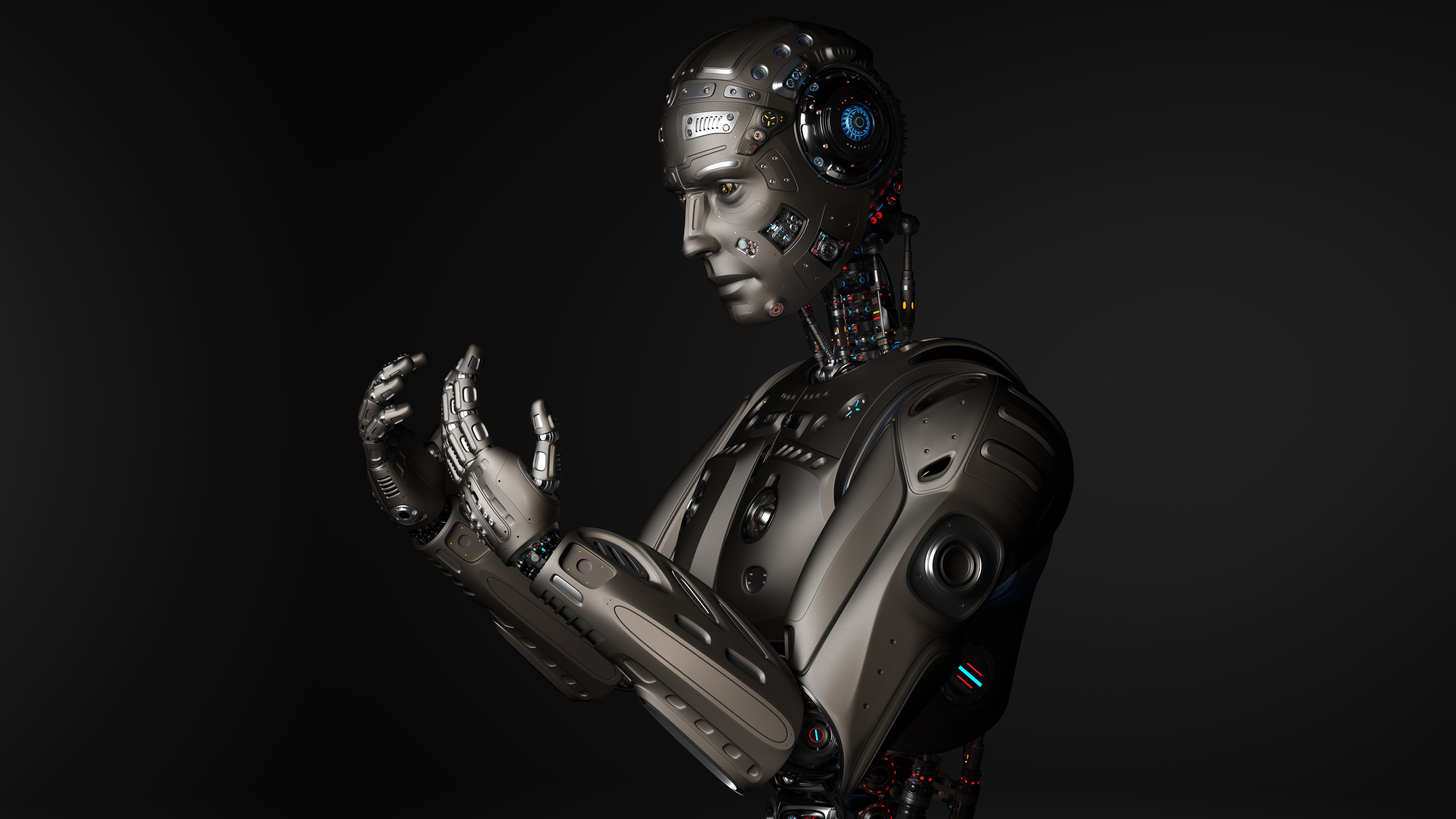 Robot: Artificial human being, Performing functions in a humanlike manner. 3840x2160 4K Background.