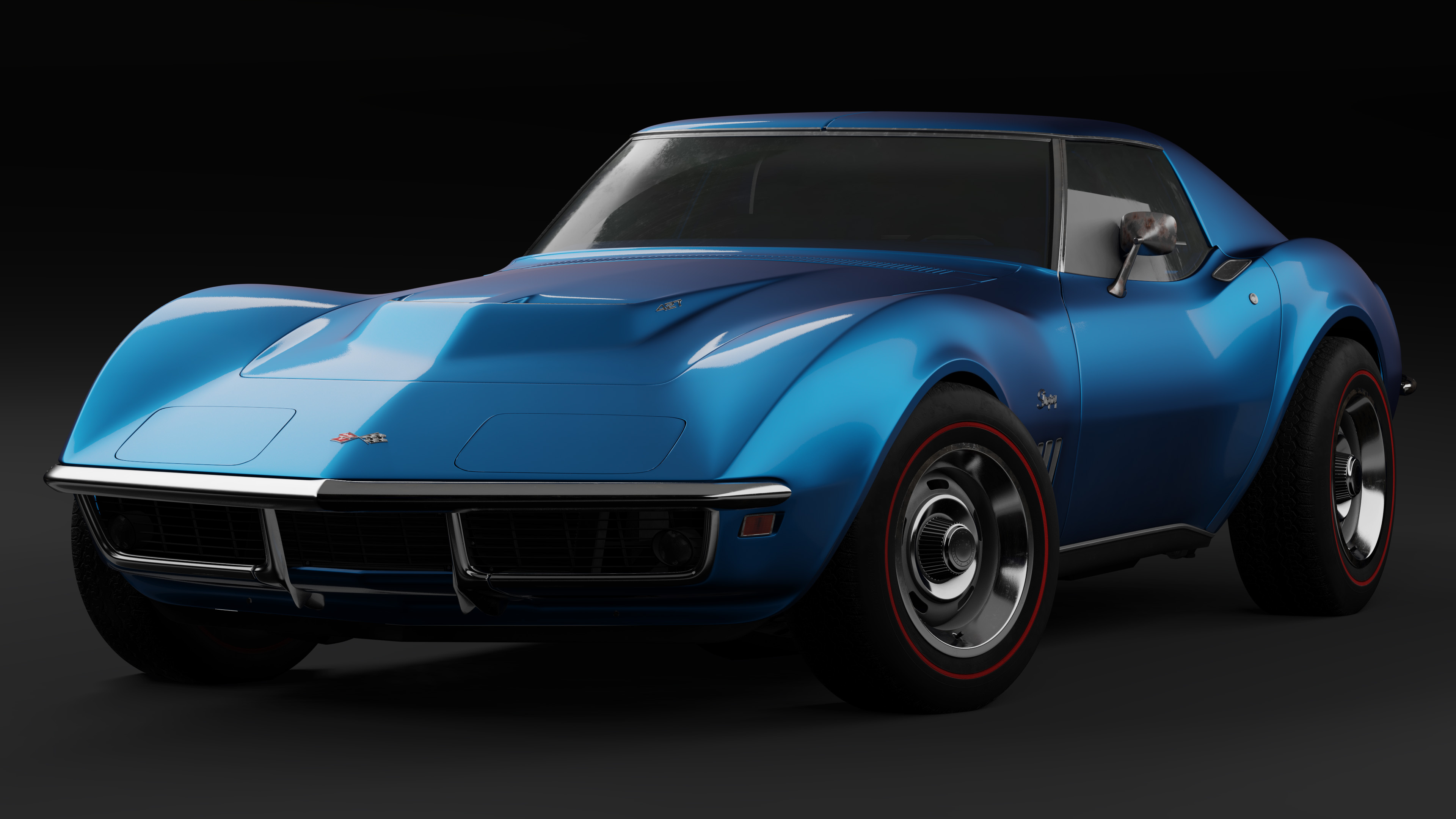 Corvette: Chevrolet C3 Stingray 1969, A car that was patterned after the Mako Shark II vehicle. 3840x2160 4K Background.
