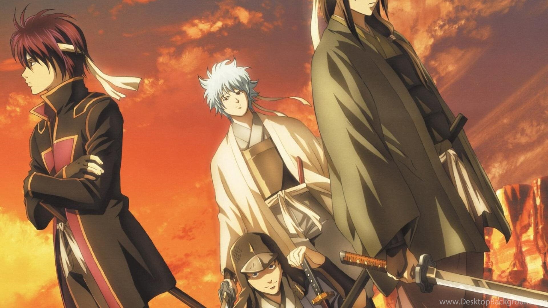 Gintama (TV Series): Anime characters, Sakata Gintoki, Takasugi Shinsuke, Sakamoto Tatsuma, Katsura Kotaro. 1920x1080 Full HD Wallpaper.