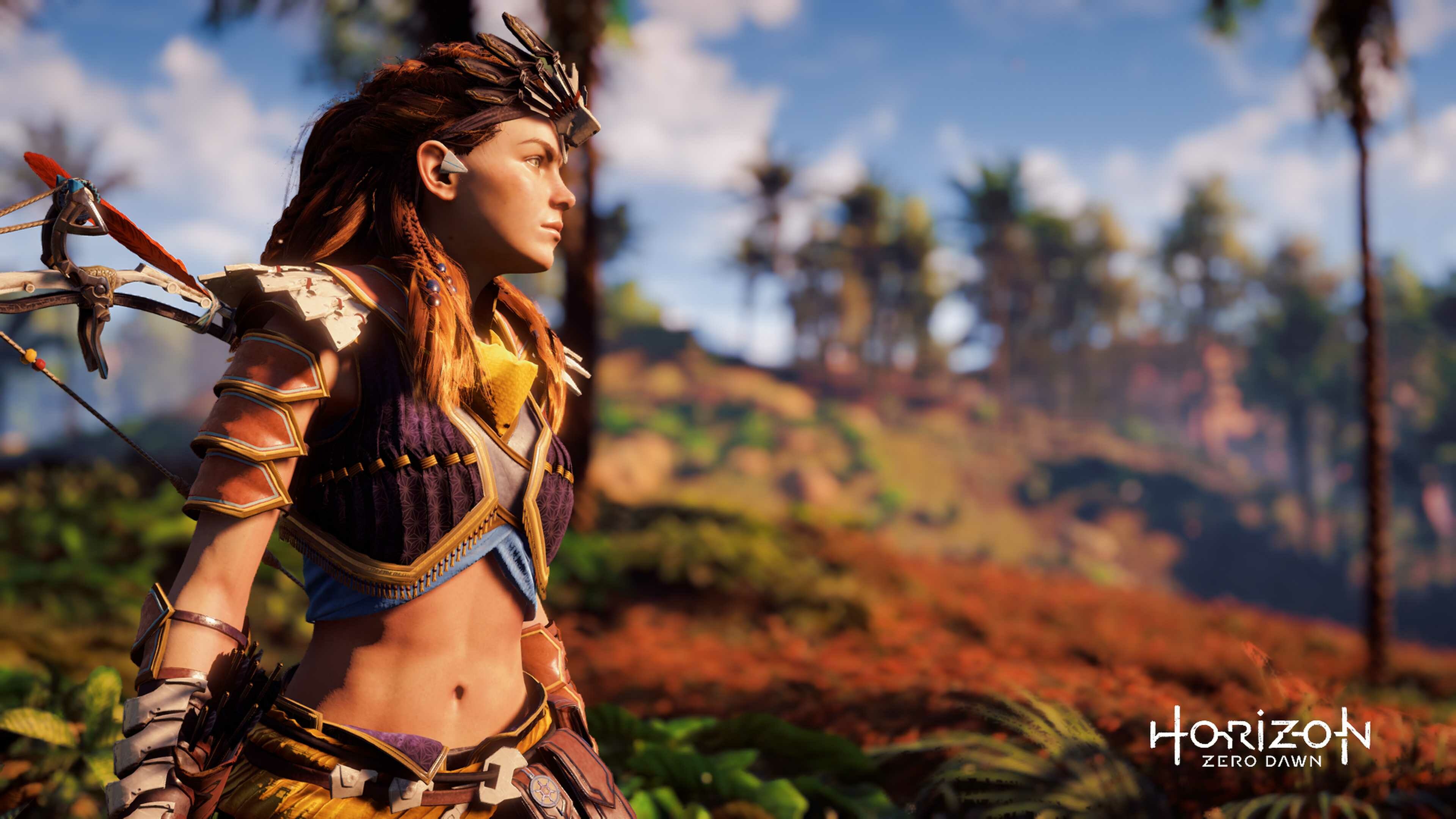 Horizon Zero Dawn: Aloy, A fictional character and protagonist of the 2017 video game. 3840x2160 4K Background.