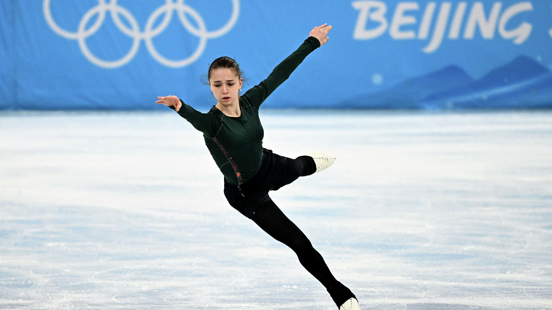 Single Skating: Kamila Valieva during a training session, The 2022 Beijing Winter Olympic Games. 1920x1080 Full HD Wallpaper.
