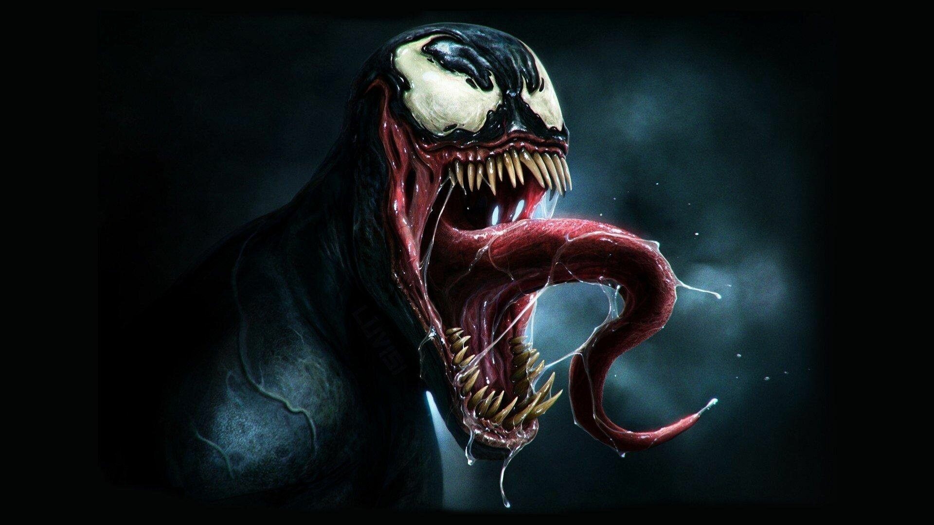 Marvel Villain: Venom, A sentient alien symbiote with an amorphous, liquid-like form. 1920x1080 Full HD Wallpaper.