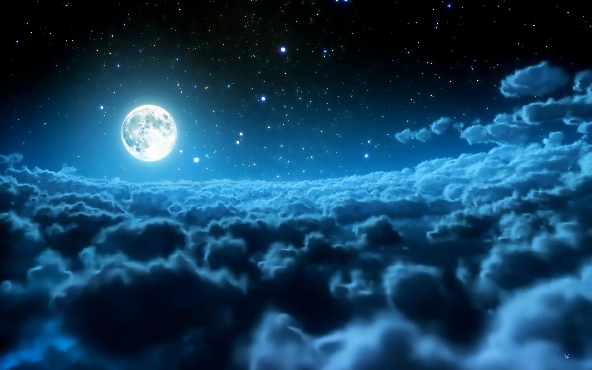 Moonlight: Moon illuminating the tops of clouds, Astronomical object. 1920x1200 HD Wallpaper.