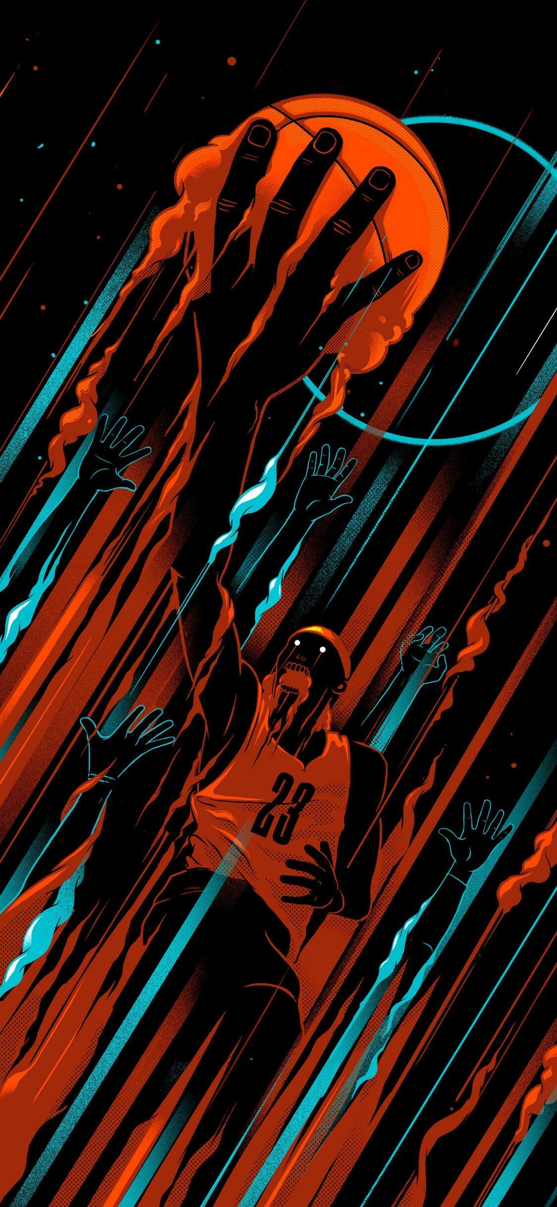 Pop Art: Basketball player, Graphic design, Poster. 1130x2440 HD Background.