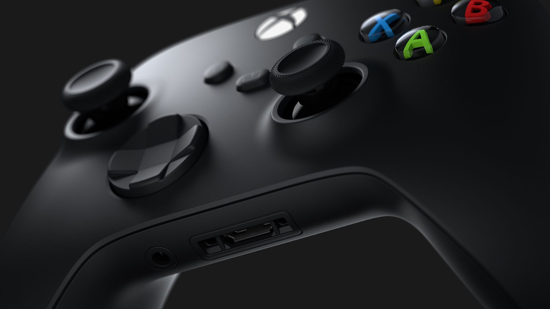 Xbox: ABXY buttons, A controller, More ergonomic to fit a larger range of hand sizes. 1920x1080 Full HD Background.