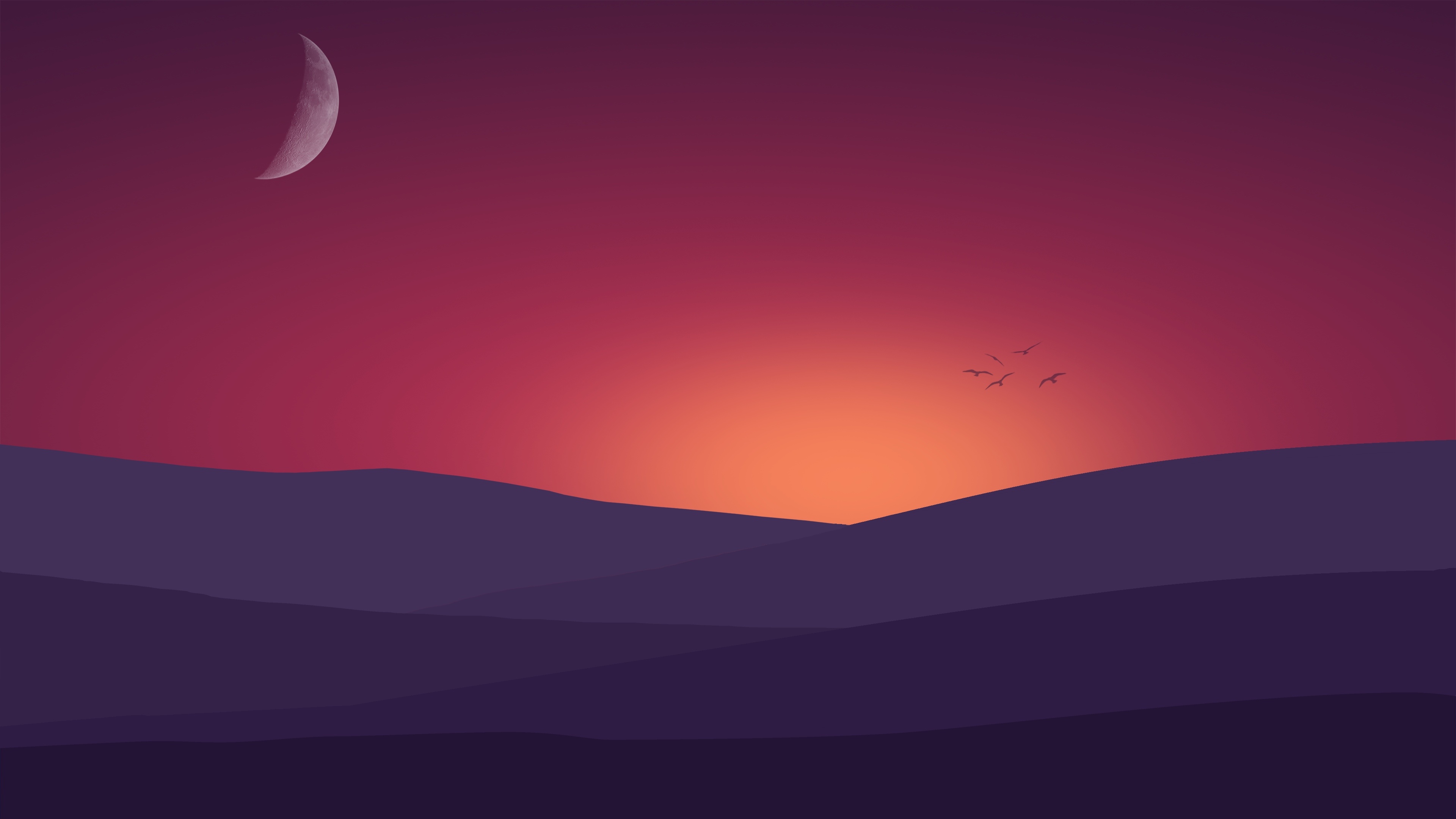 Bird migration, Sunset landscape, Nature's serenity, Pictorial minimalism, Artistic silhouette, 3840x2160 4K Desktop
