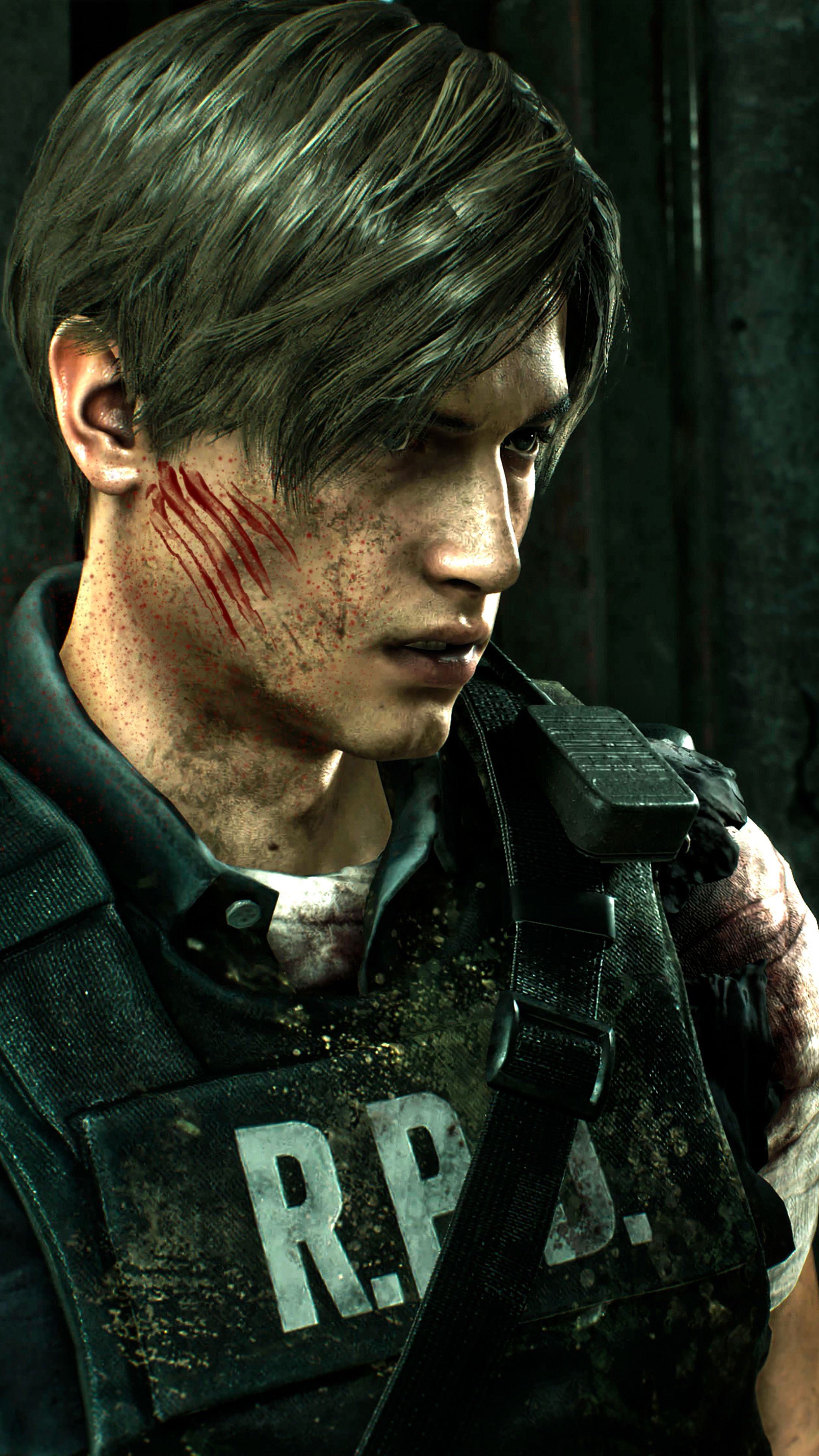 Leon Kennedy, Resident Evil 2, Vivid backgrounds, Gaming, 2160x3840 4K Phone