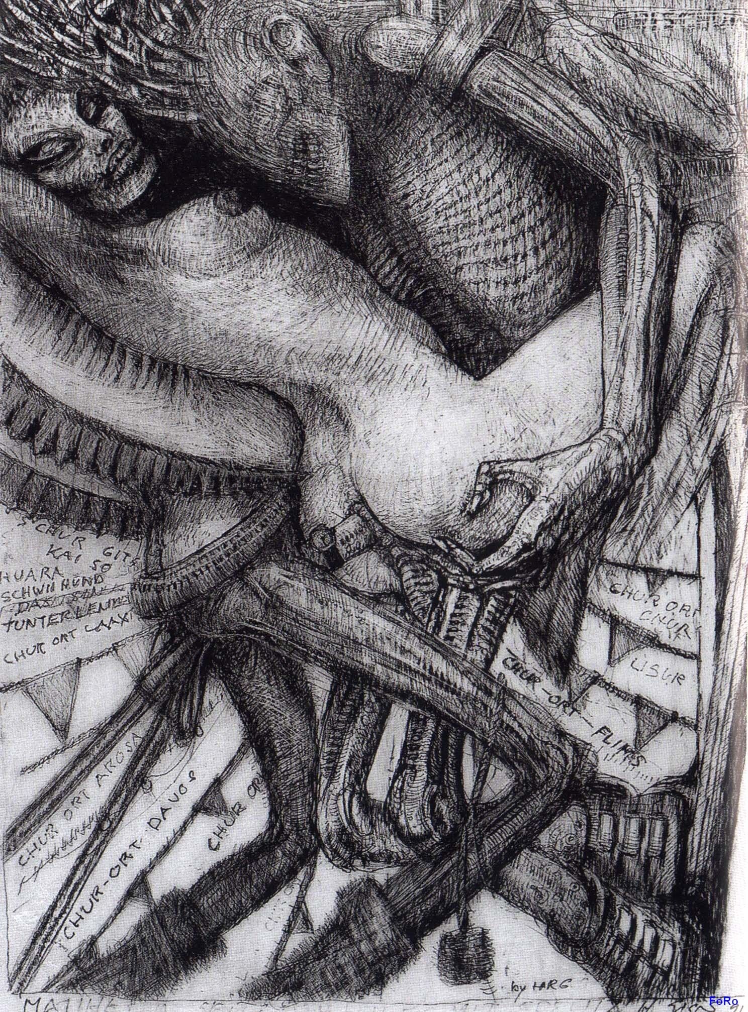 H.R. Giger: Conceptual Drawing, The Alien Infesting Process. 1490x2020 HD Wallpaper.