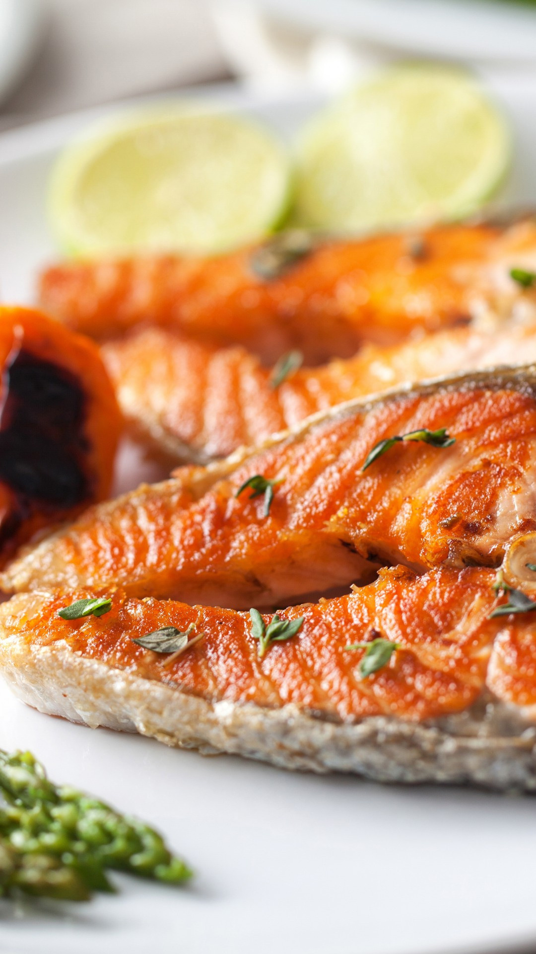 Seafood: Grilled fish, Rich in long-chain omega-3 fatty acids. 1080x1920 Full HD Wallpaper.