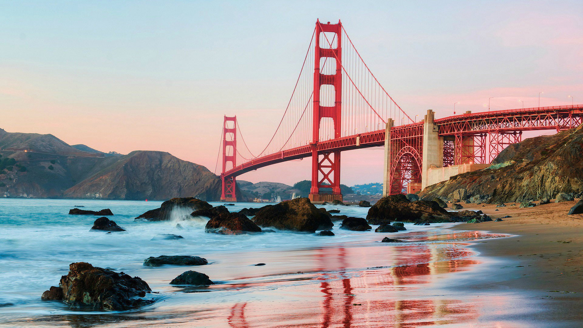 Landscape: The Golden Gate Bridge in San Francisco, San Francisco Bay, California. 1920x1080 Full HD Wallpaper.