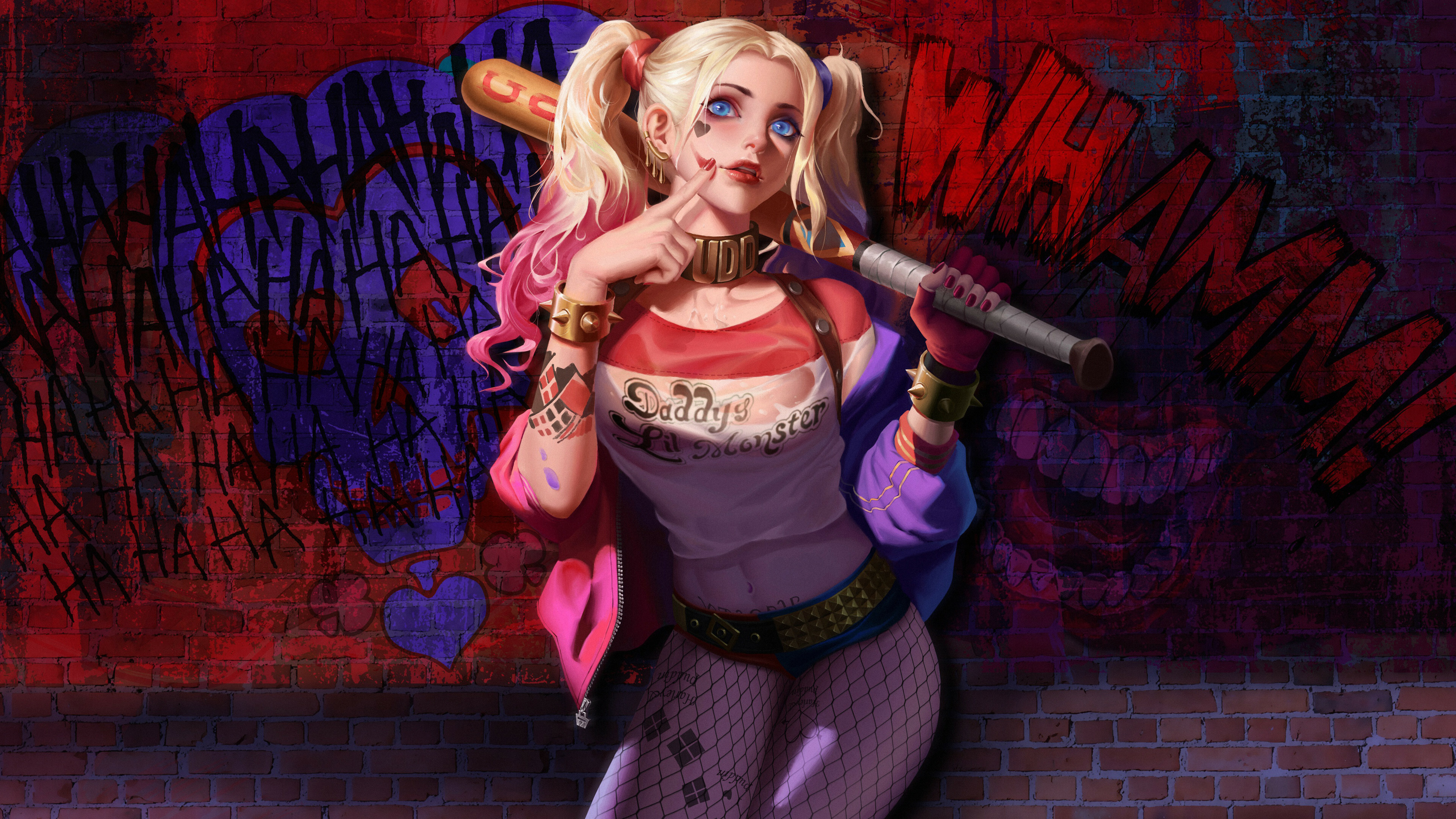Harley Quinn: Created as a comic relief henchwoman for the supervillain Joker. 3840x2160 4K Background.